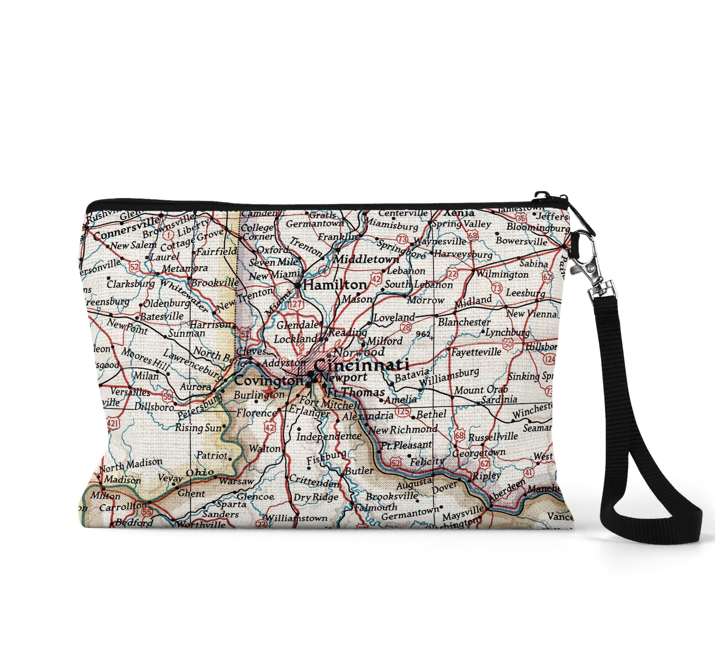 Cincinnati Ohio map wristlet travel pouch