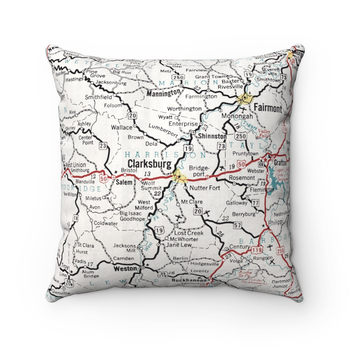 Clarksburg West Virginia vintage map pillow