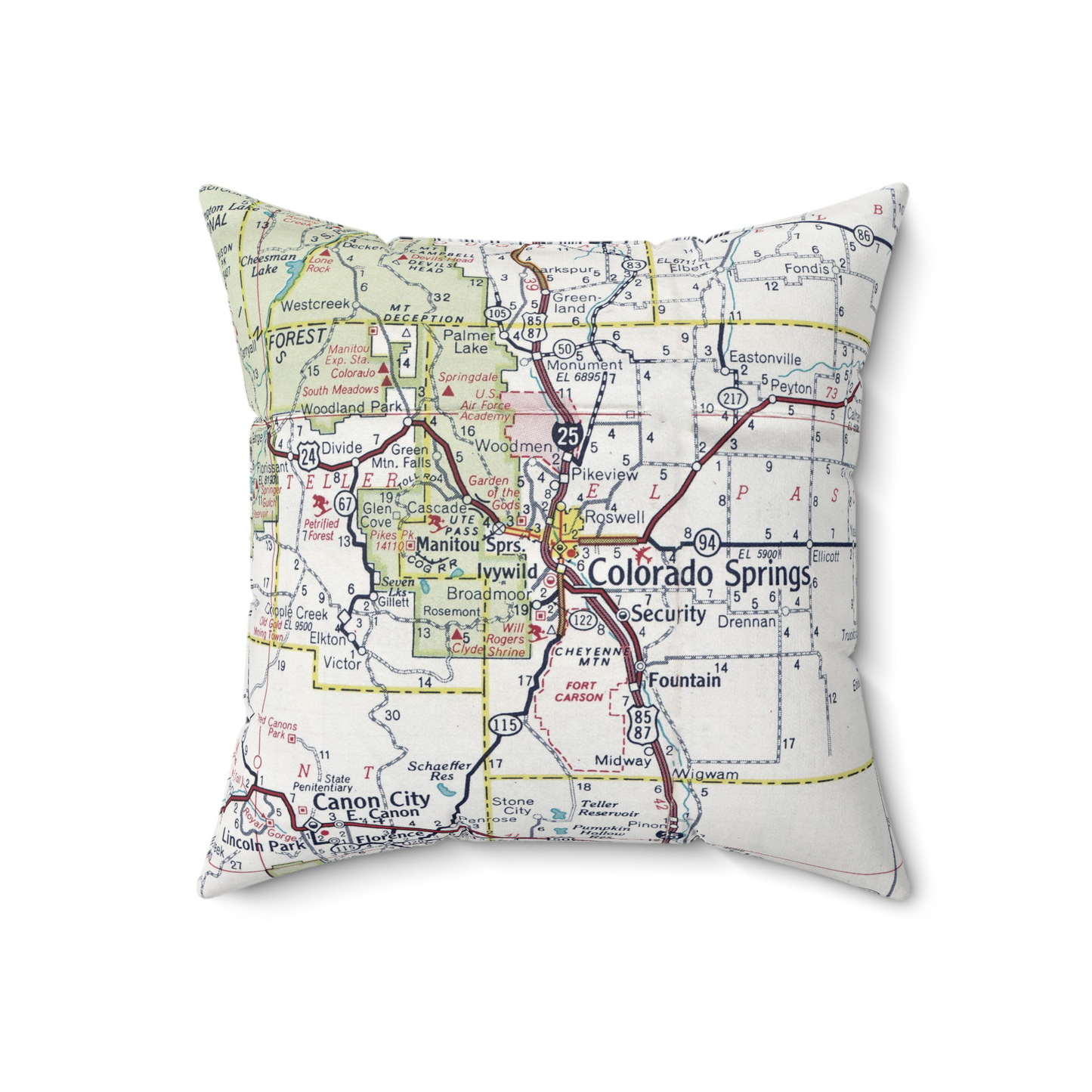 Colorado Springs vintage map pillow