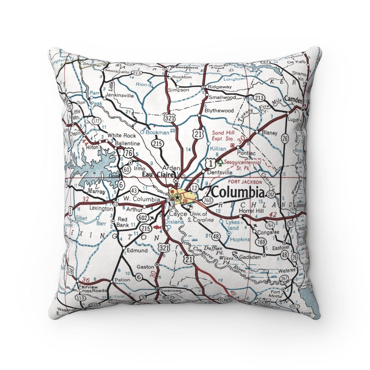 Columbia South Carolina vintage map pillow