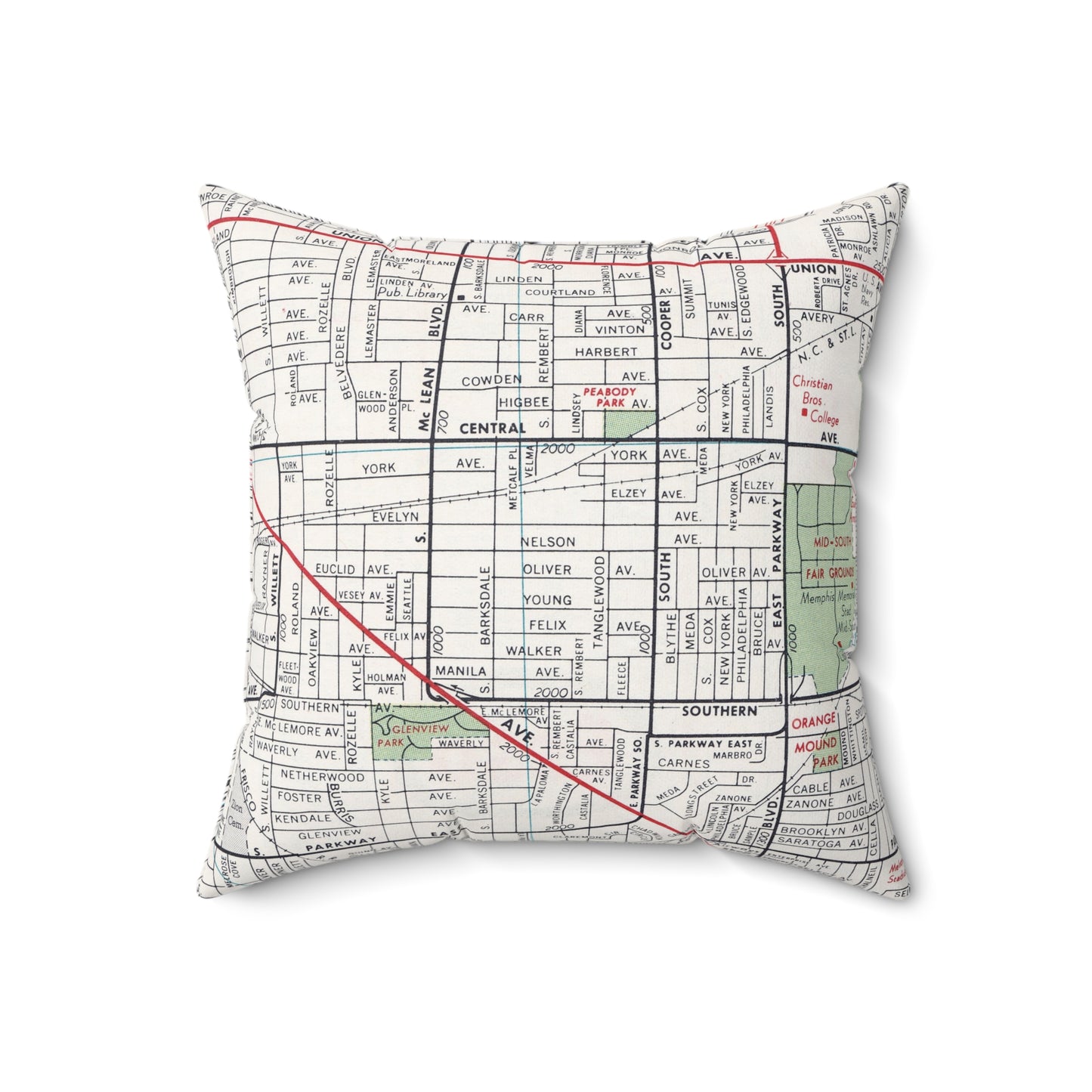 Cooper Young Memphis vintage map pillow