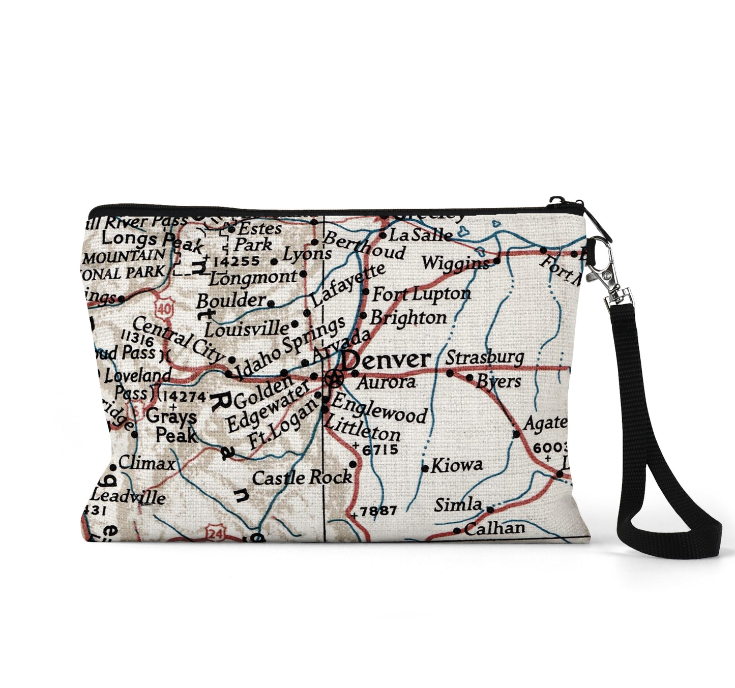 Denver Colorado map wristlet travel pouch