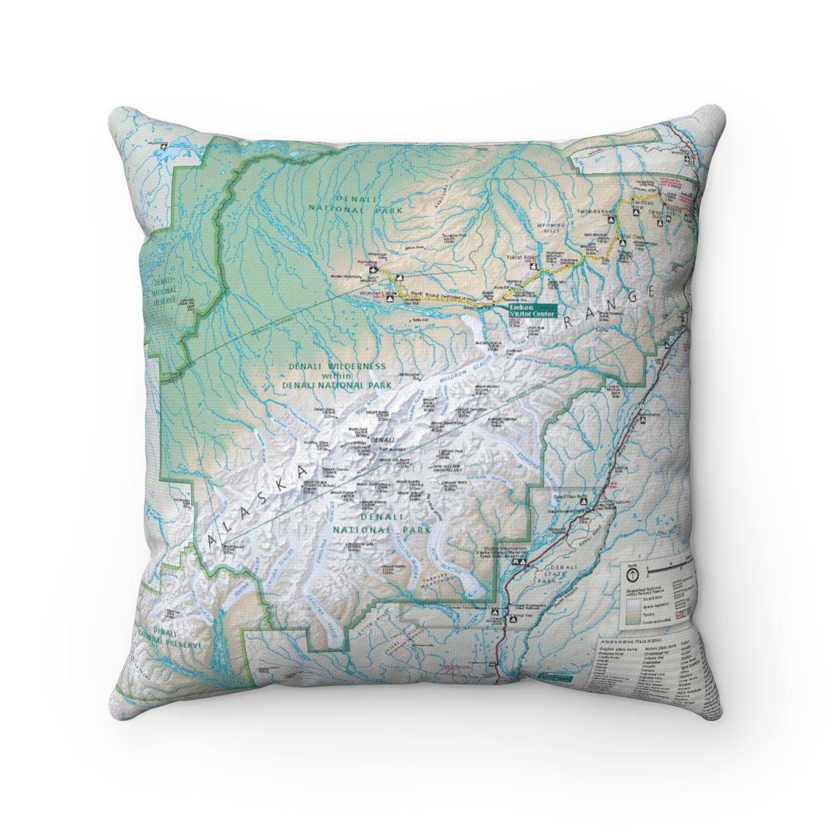 Denali National Park vintage map pillow