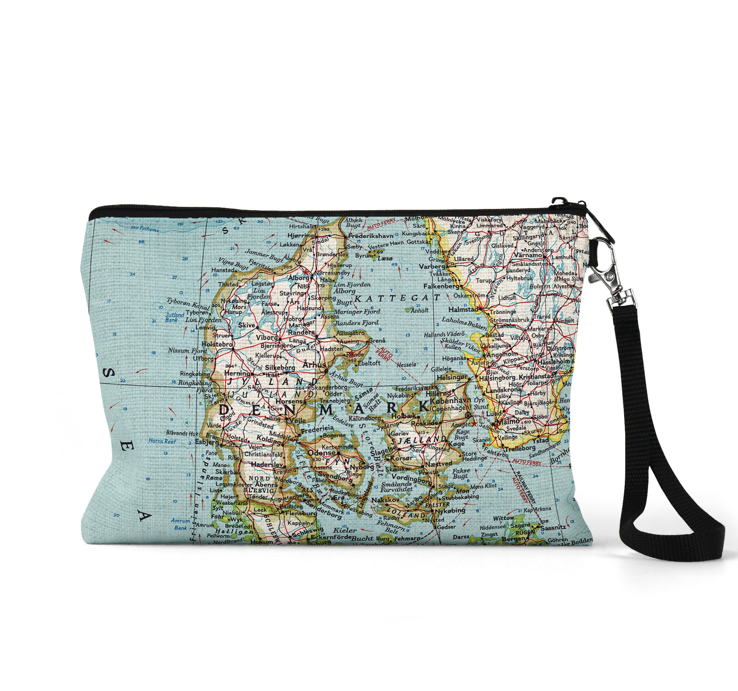 Denmark map wristlet travel pouch