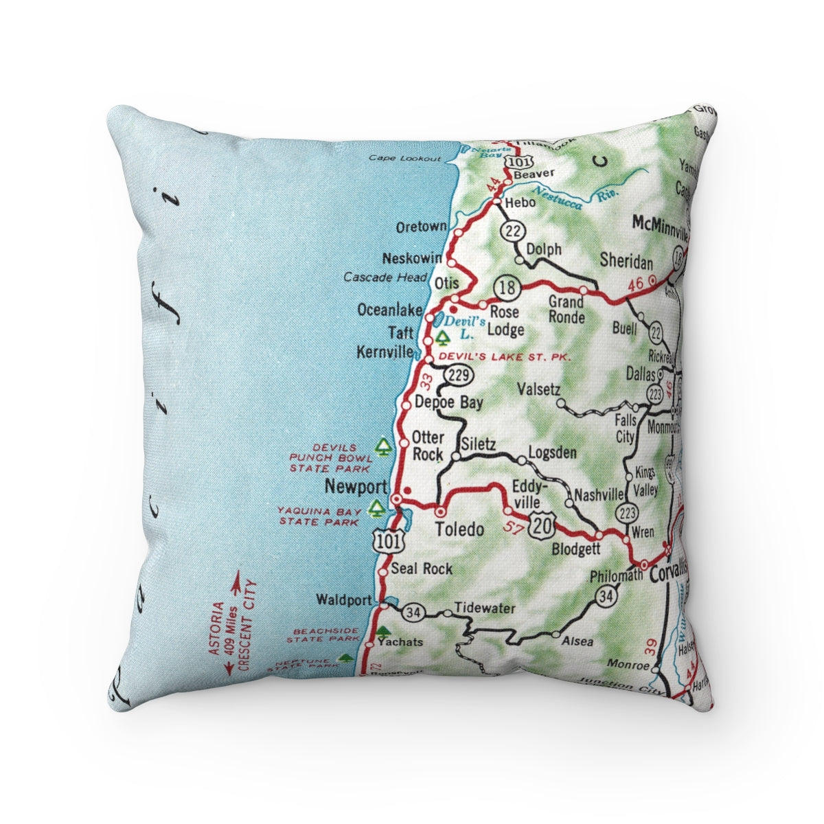 Depoe Bay Oregon vintage map pillow