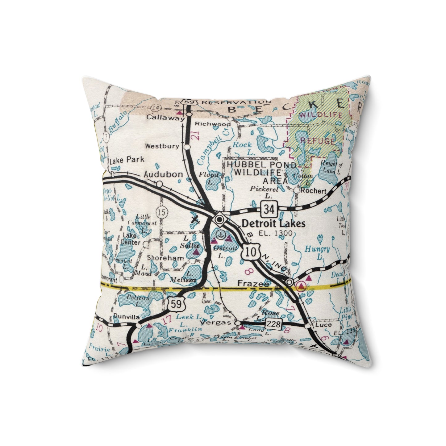 Detroit Lakes Minnesota vintage map pillow