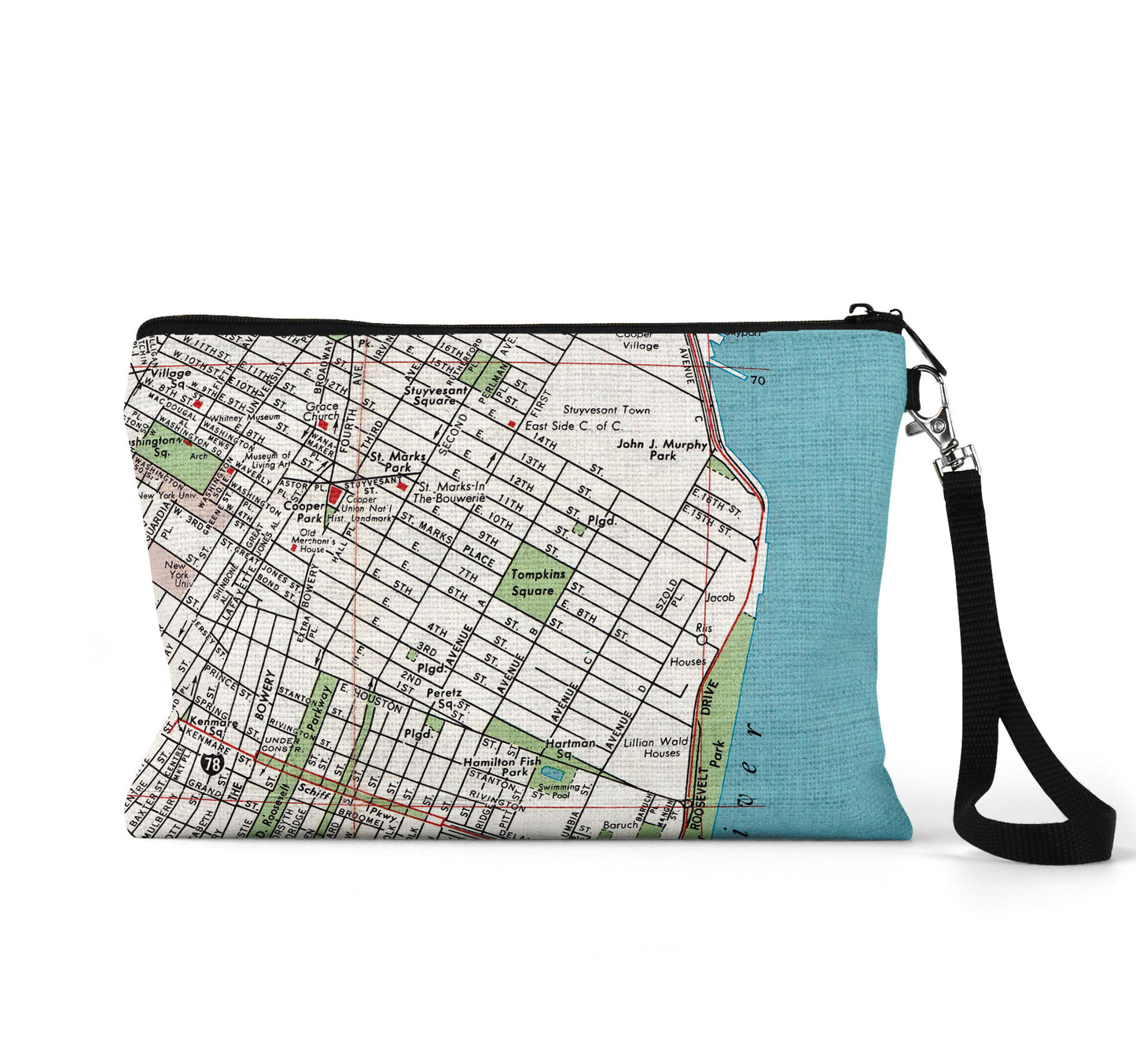 East Village New York map wristlet travel pouch