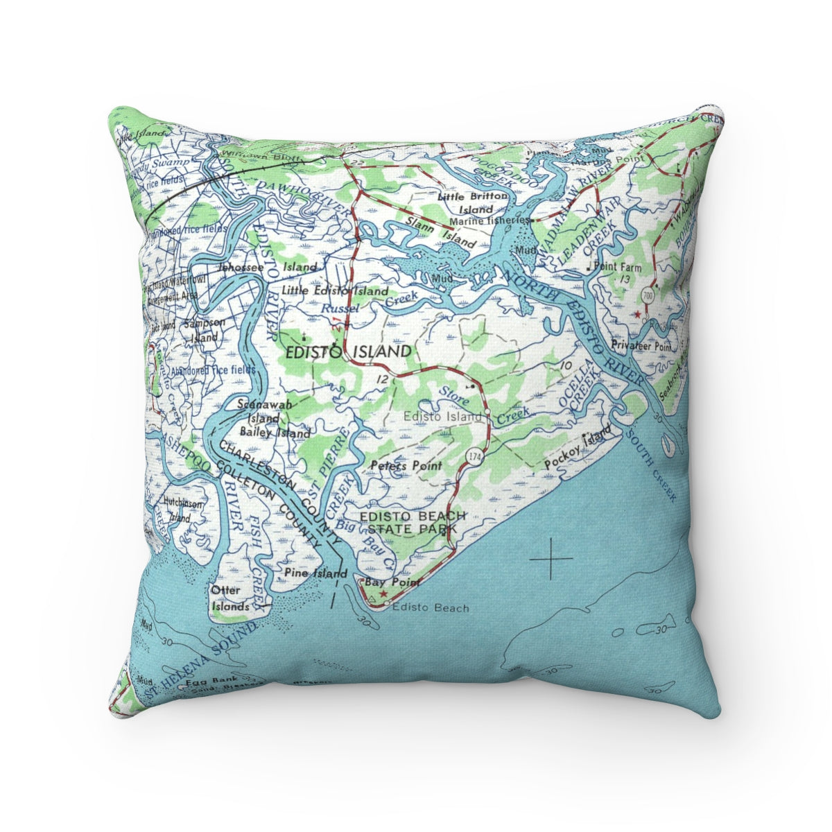 Edisto Island South Carolina vintage map pillow