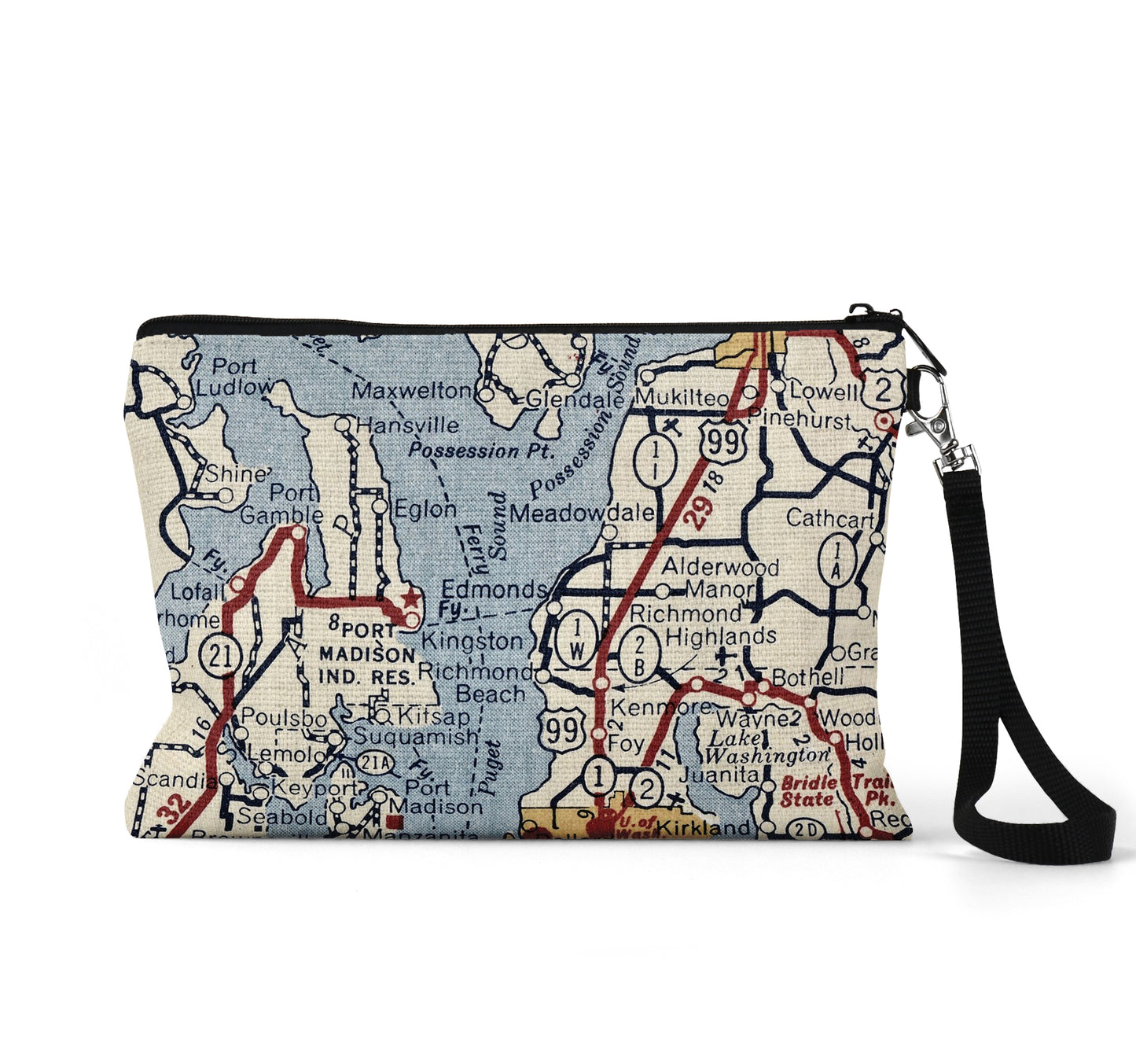 Edmonds Washington map wristlet travel pouch