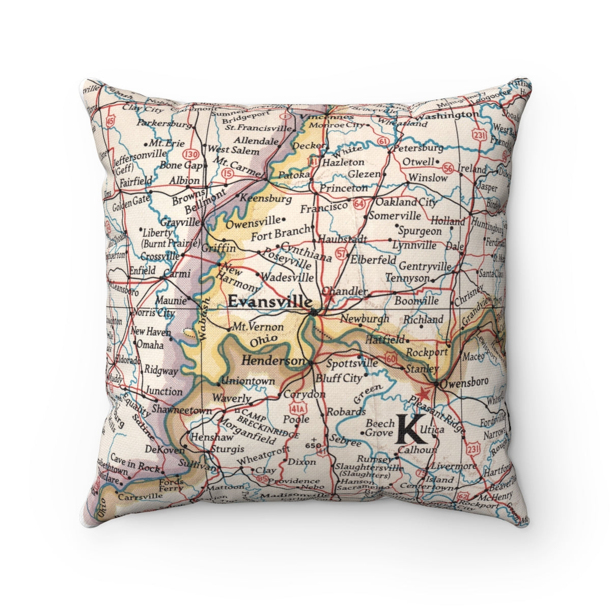 Evansville Indiana vintage map pillow