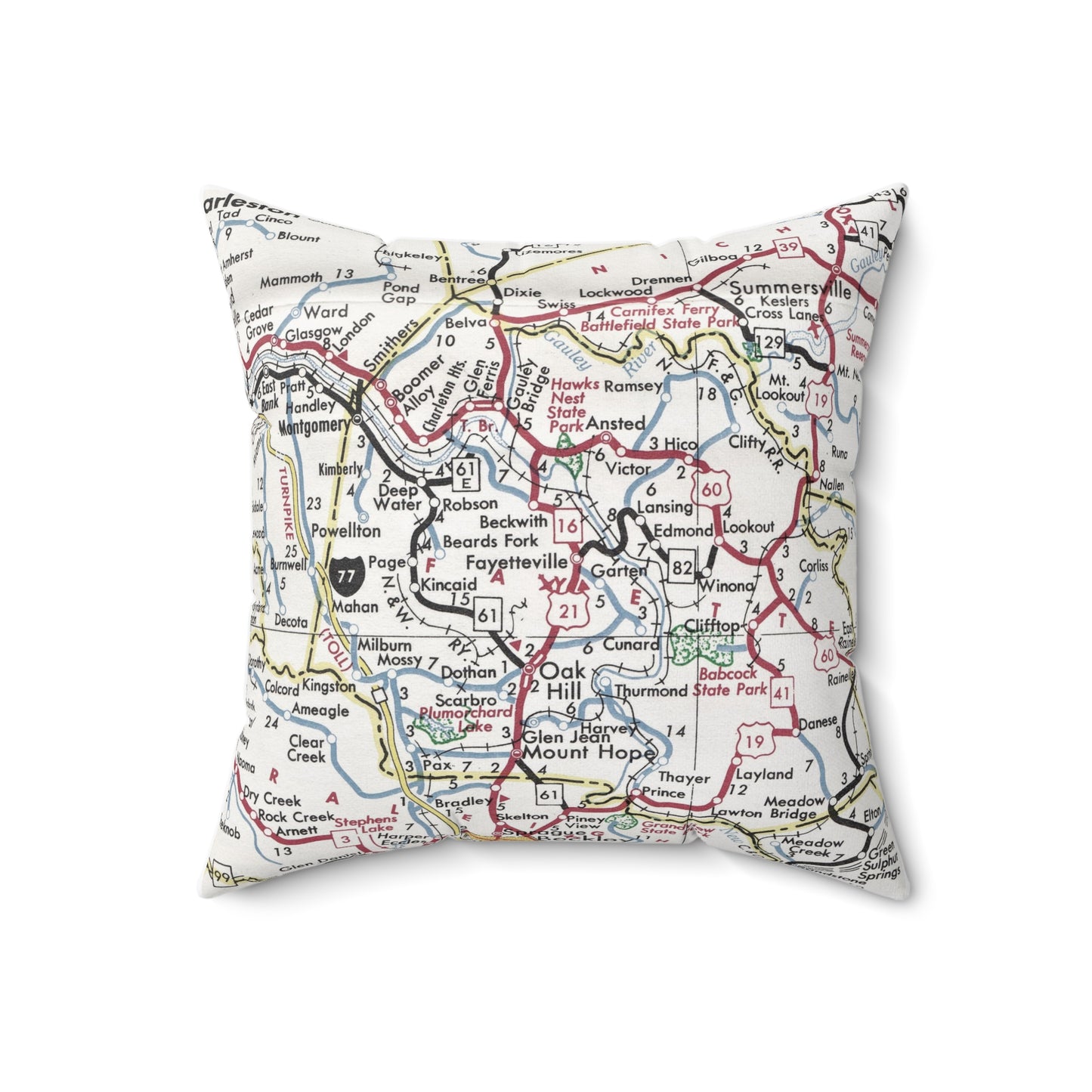 Fayetteville West Virginia vintage map pillow
