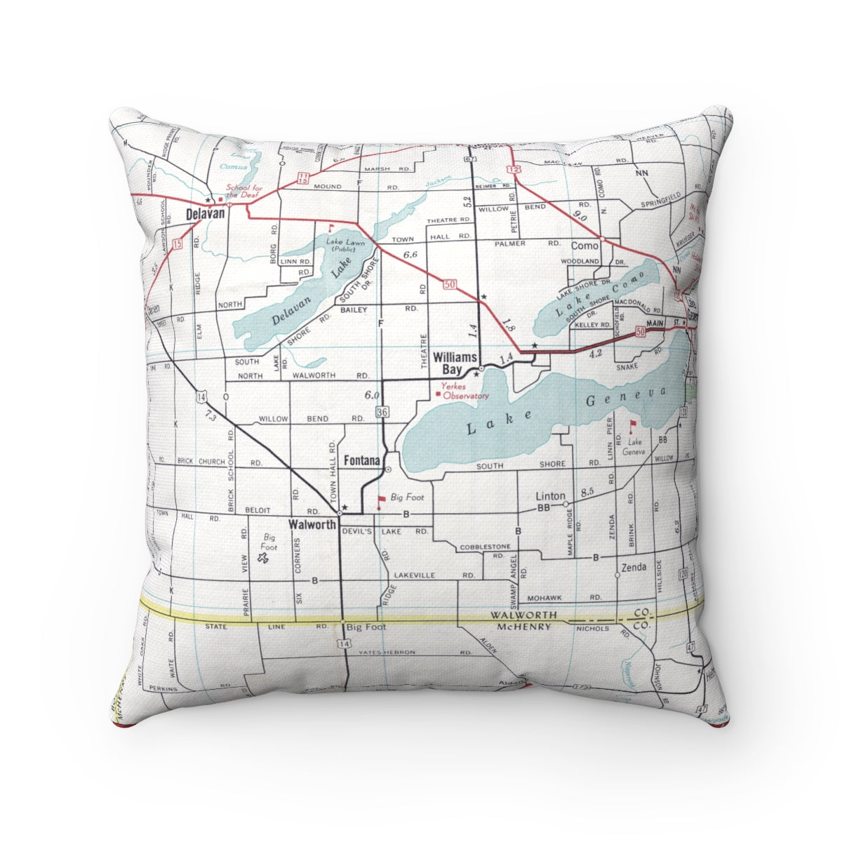 Fontana Wisconsin vintage map pillow