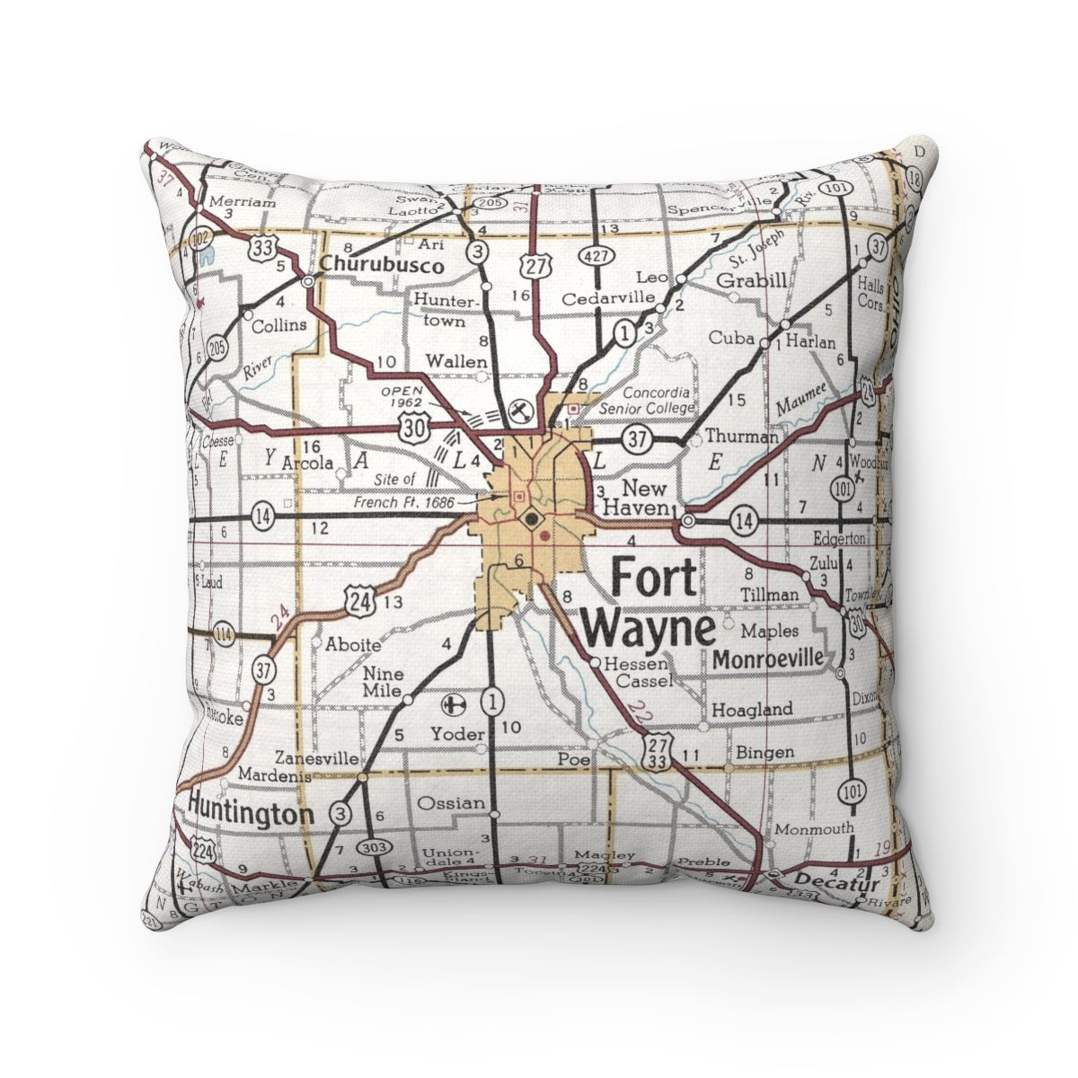 Fort Wayne Indiana vintage map pillow