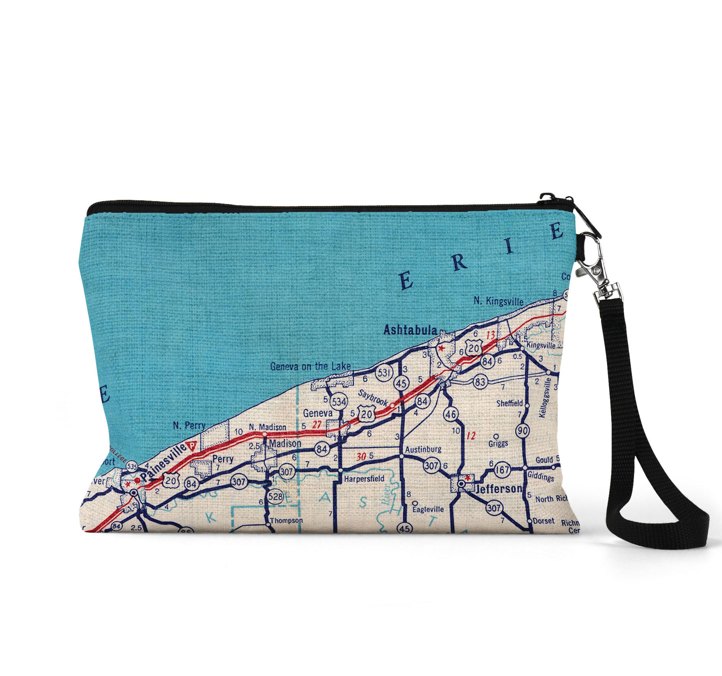 Geneva on the Lake Ohio map wristlet travel pouch