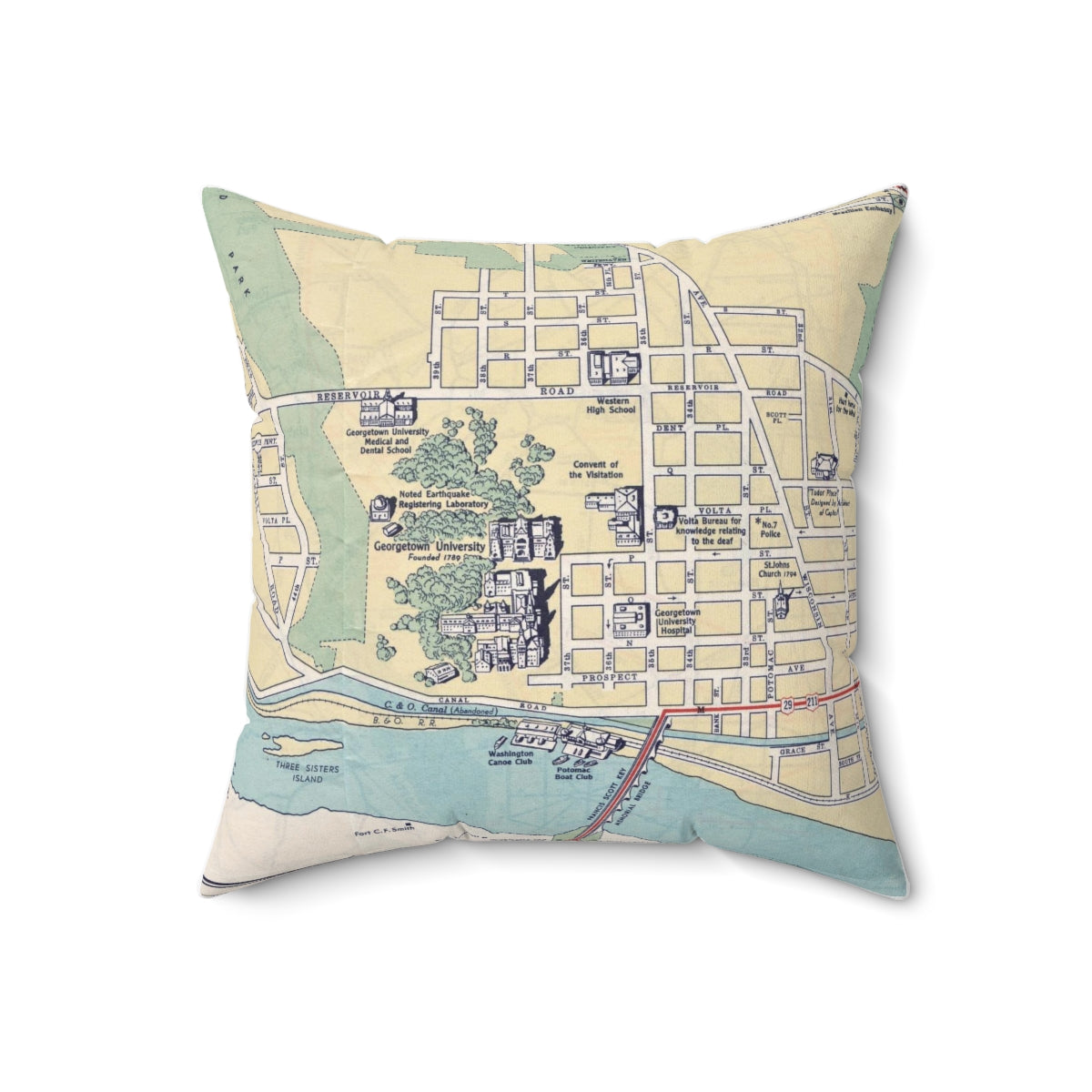 Georgetown University vintage map pillow