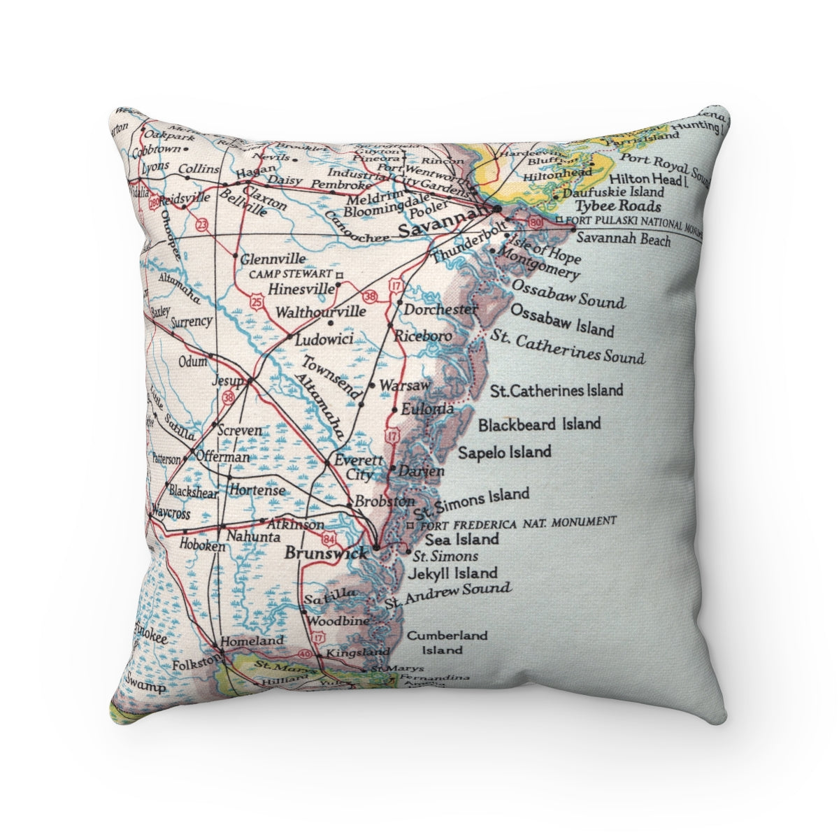 Georgia Coast vintage map pillow