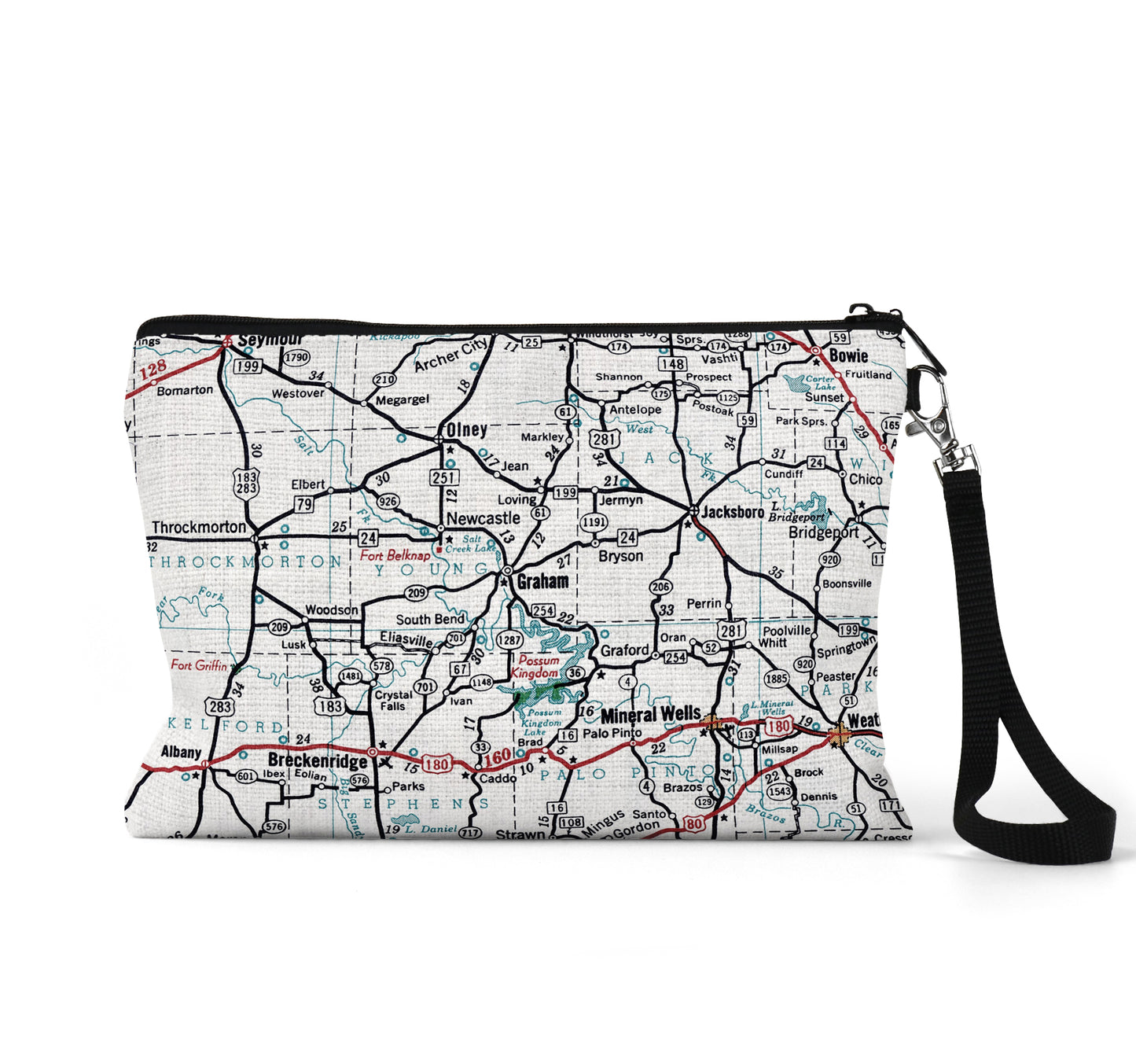 Graham Texas map wristlet travel pouch