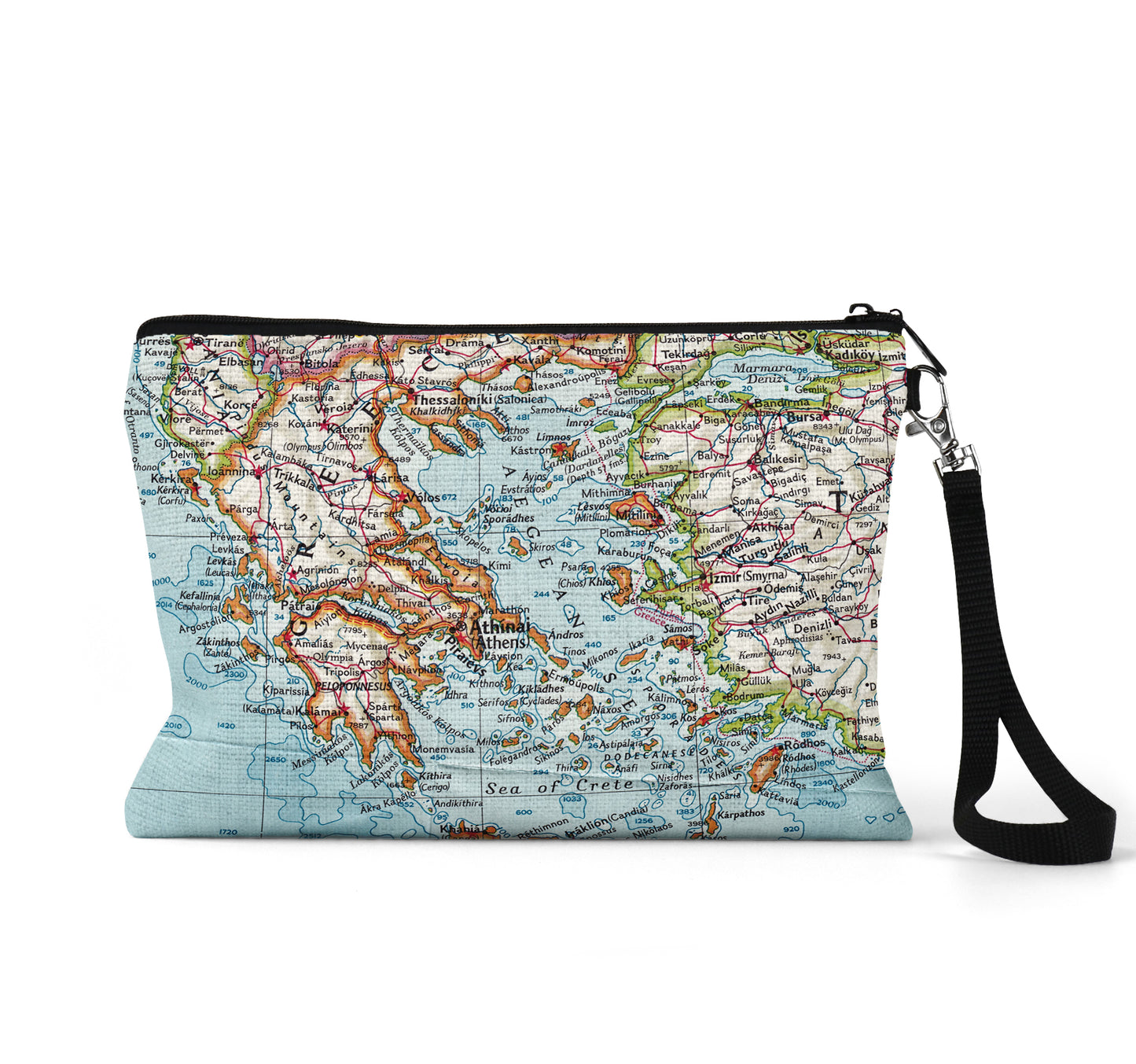 Greece map wristlet travel pouch