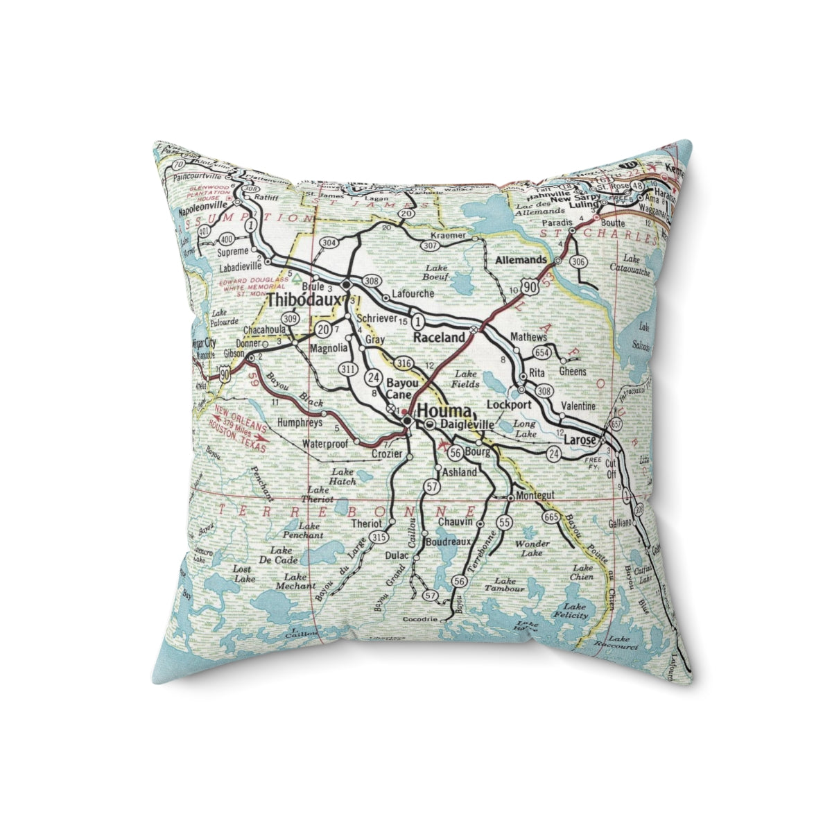 Houma Louisiana vintage map pillow