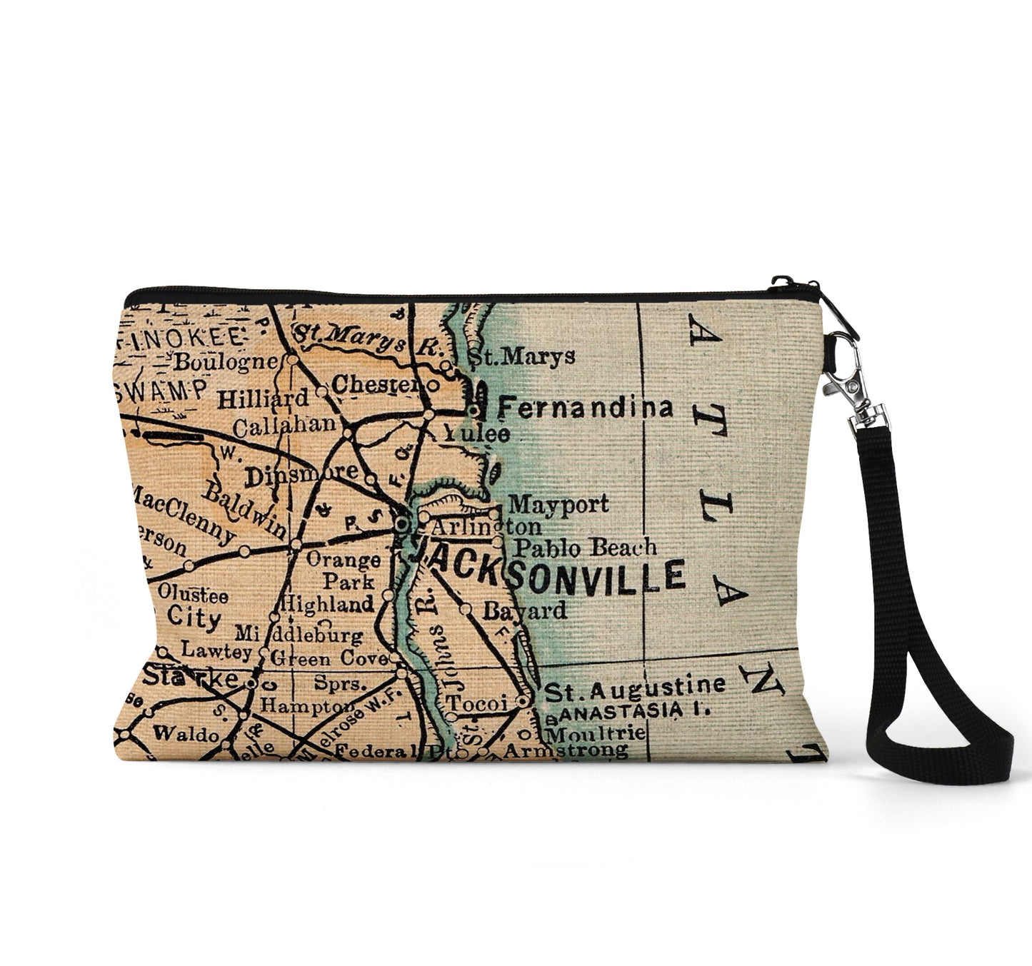 Jacksonville Florida map wristlet travel pouch