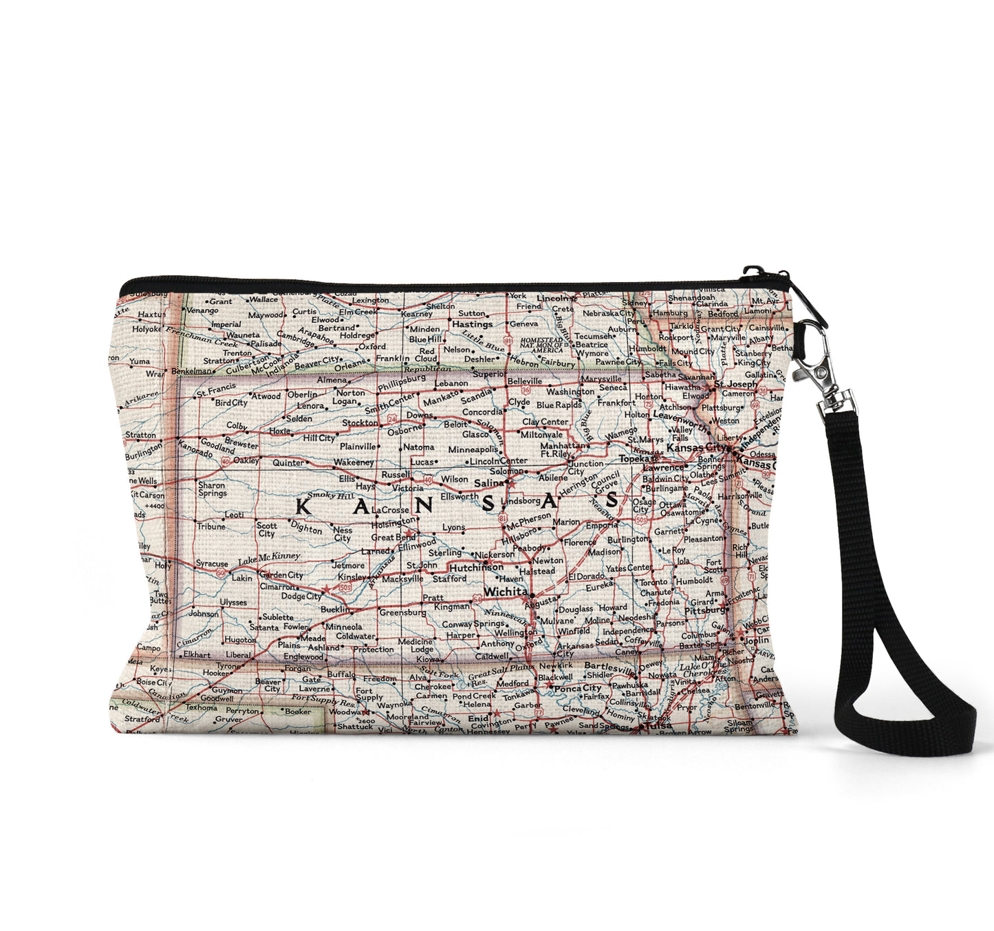 Kansas map wristlet travel pouch