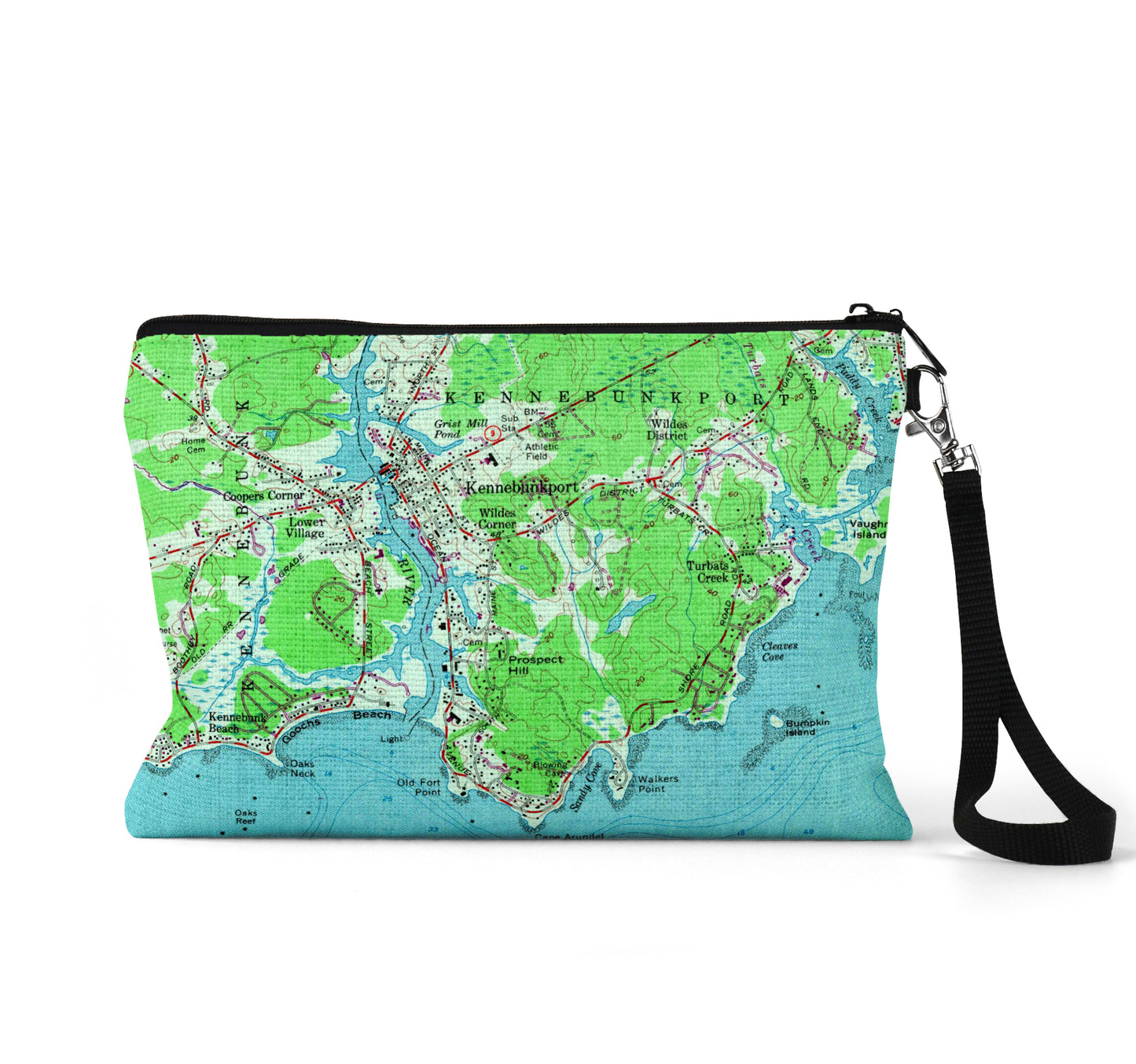 Kennebunkport Maine map wristlet travel pouch