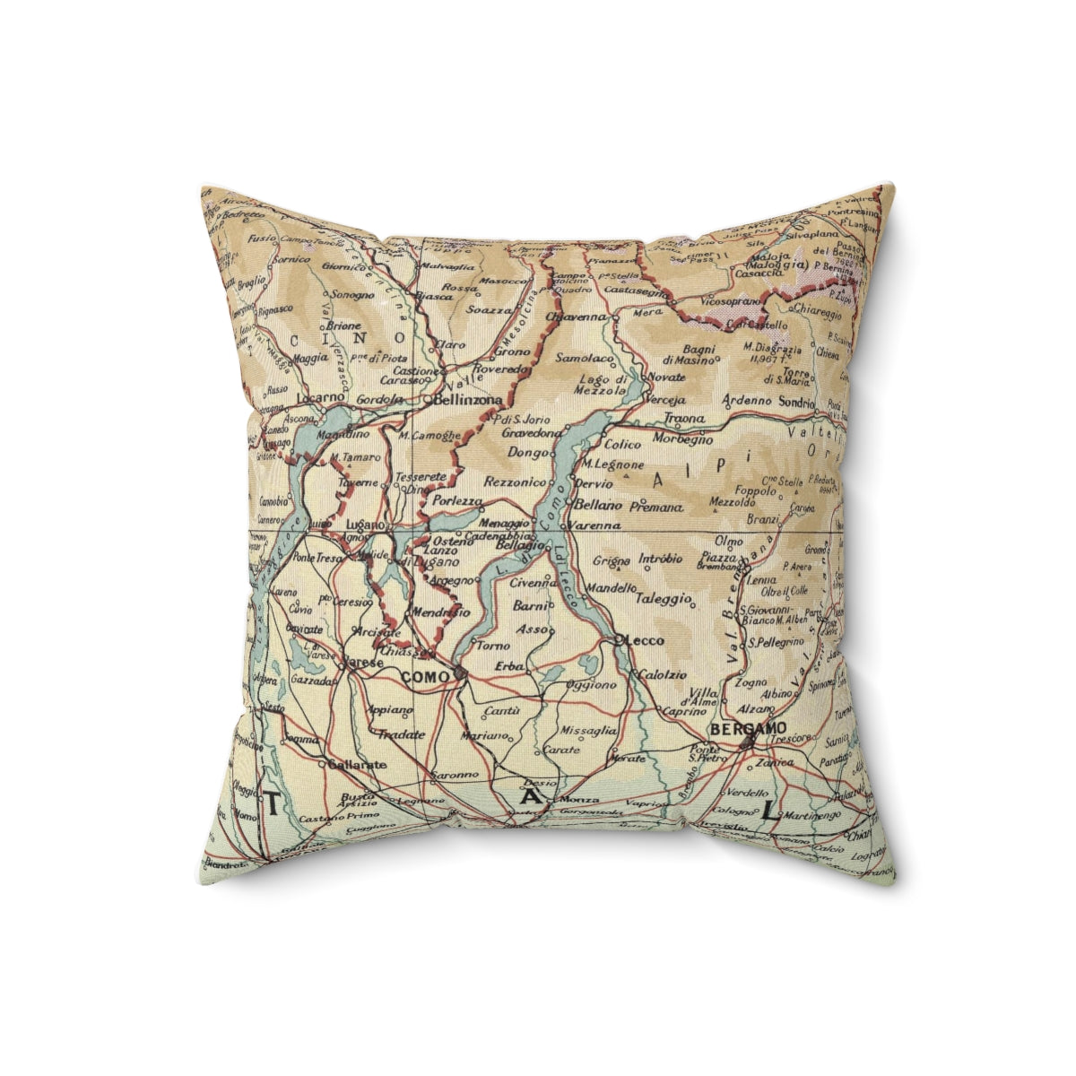 Lake Como Italy vintage map pillow