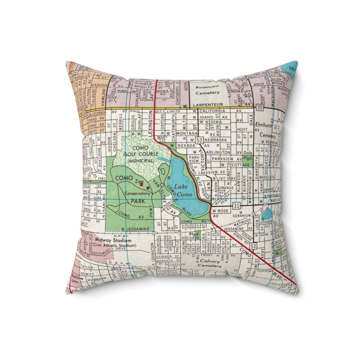 Lake Como St Paul vintage map pillow