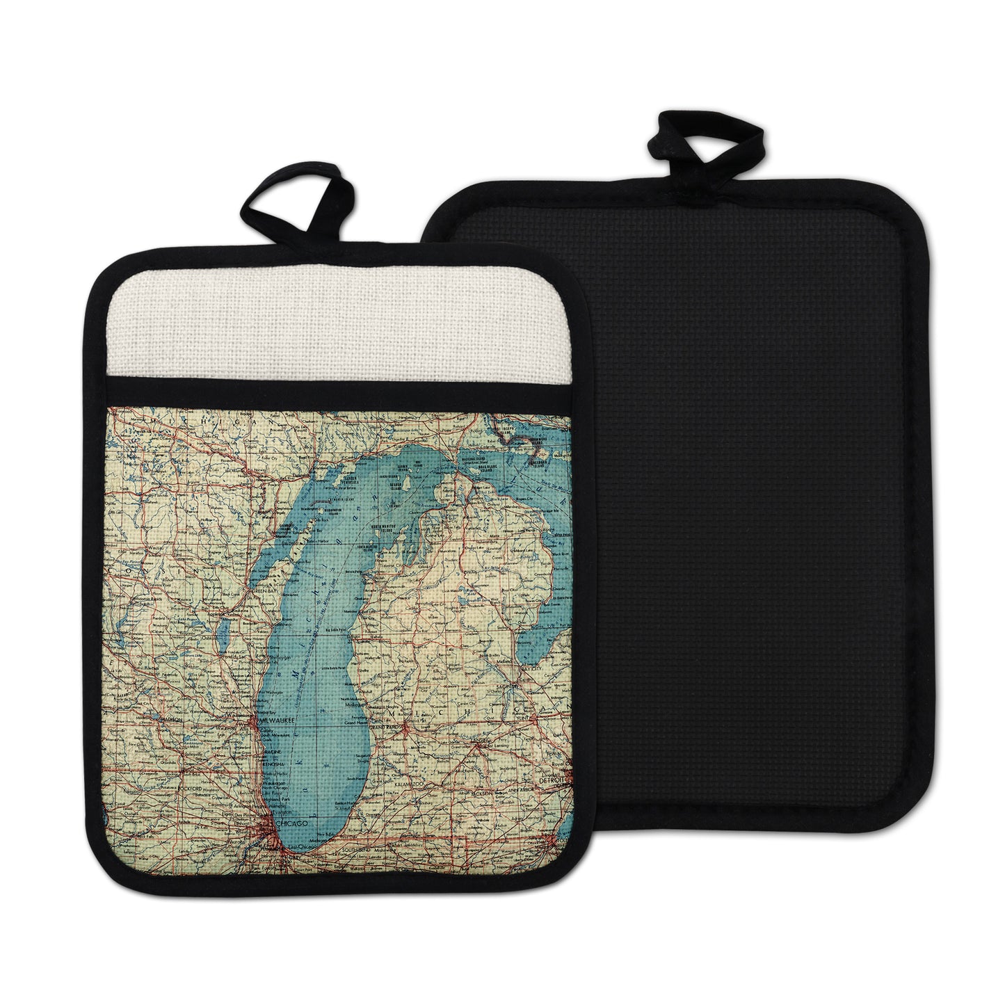 Lake Michigan vintage map hot pad kitchen decor