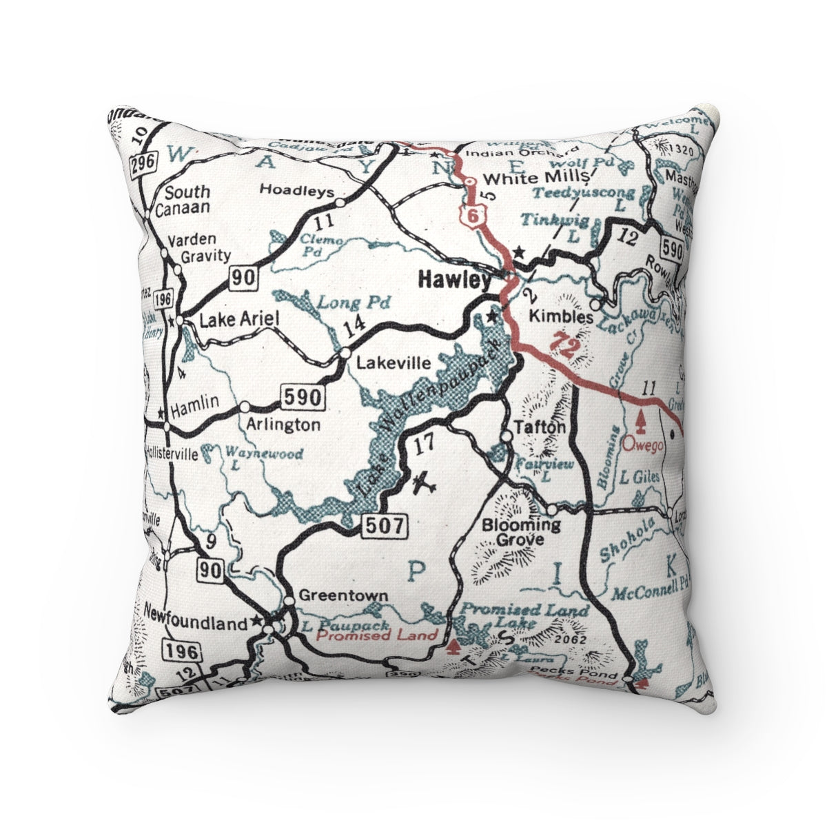 Lake Wallenpaupack vintage map pillow