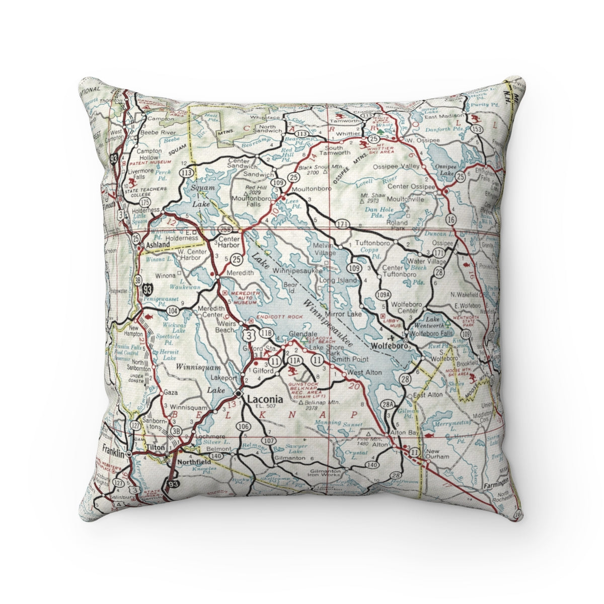 Lake Winnipesaukee New Hampshire vintage map pillow