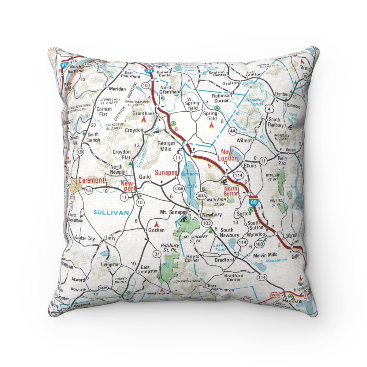 Lake Sunapee vintage map pillow