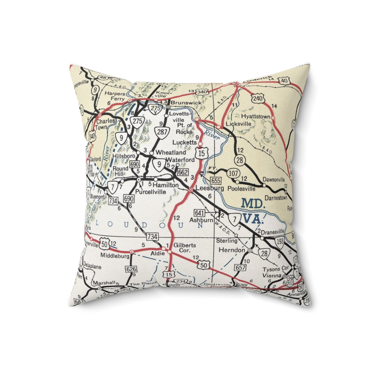 Leesburg Virginia vintage map pillow