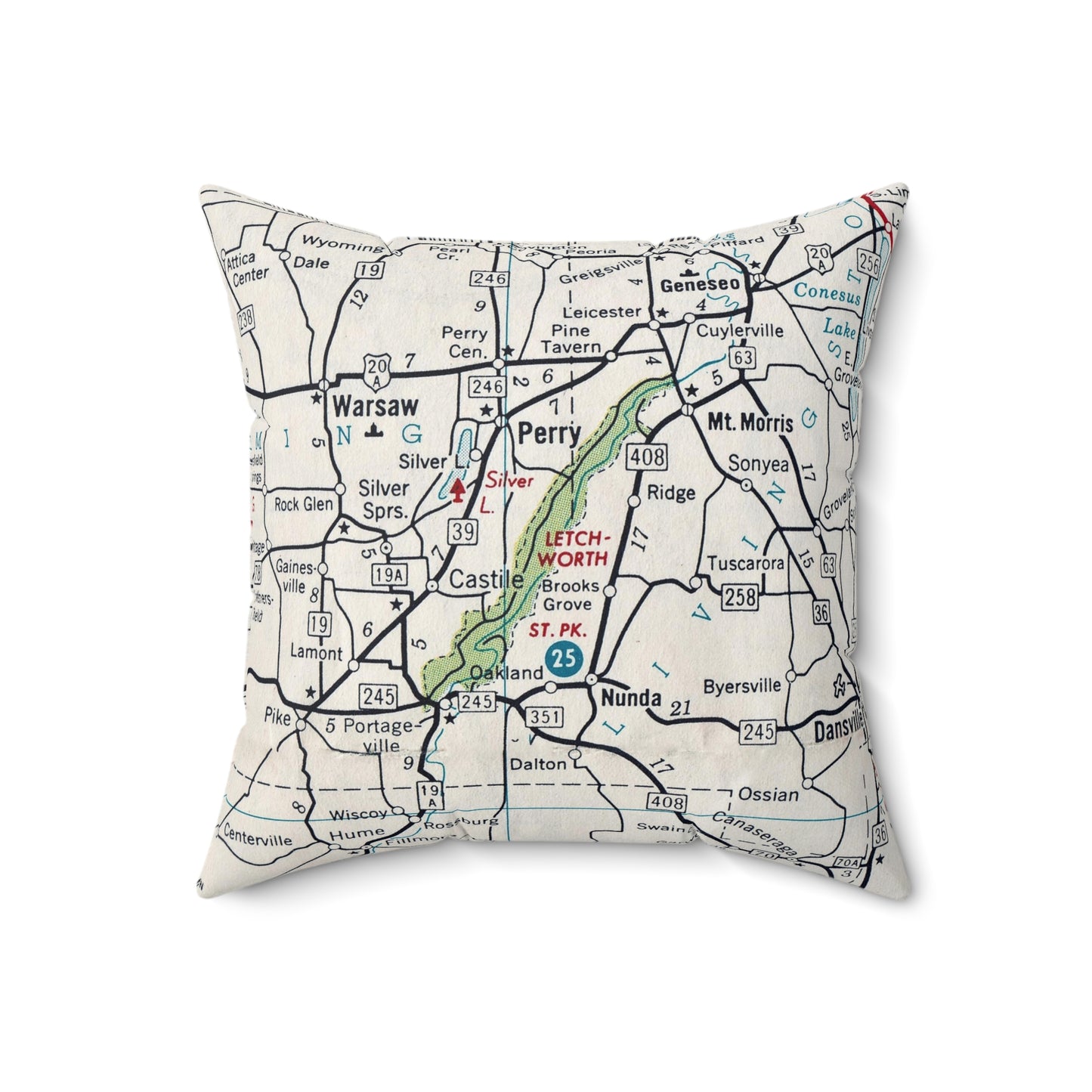 Letchworth State Park New York vintage map pillow