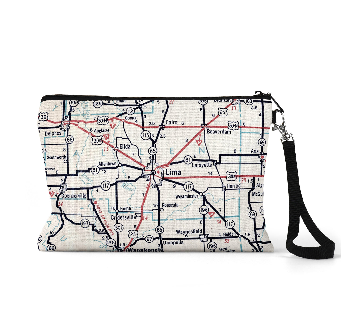 Lima Ohio map wristlet travel pouch