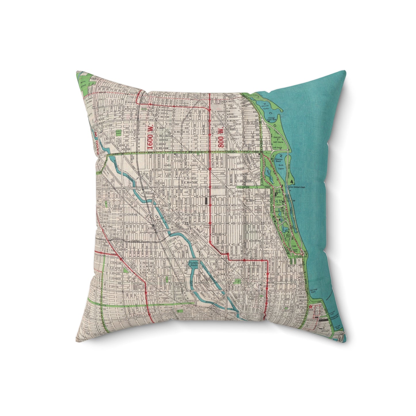 Lincoln Park Chicago vintage map pillow