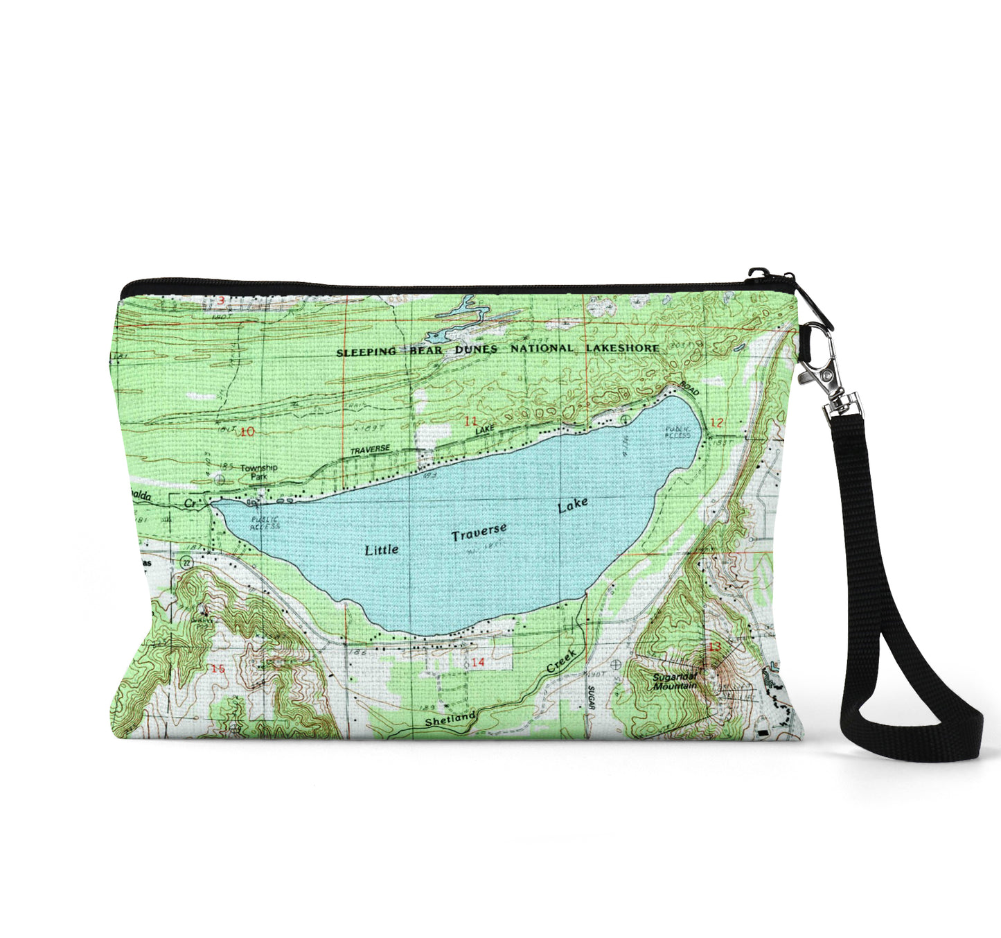 Little Traverse Lake Michigan map wristlet travel pouch