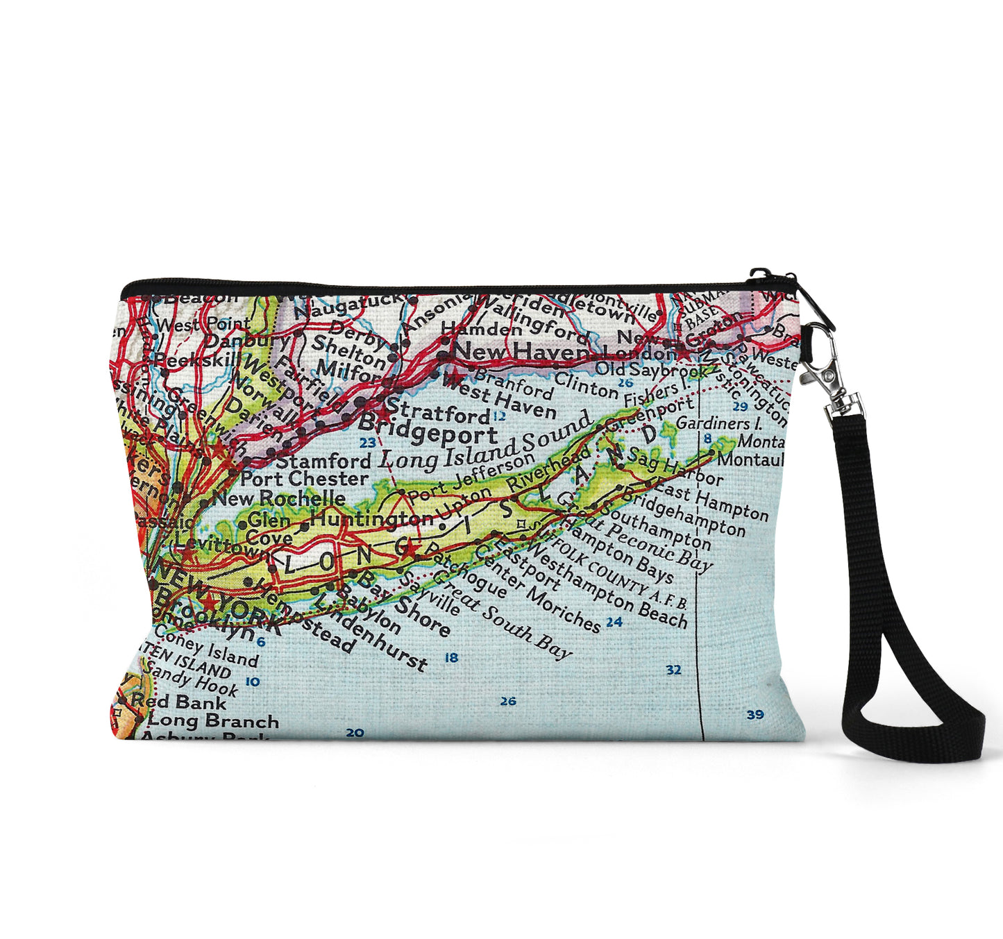 Long Island New York map wristlet travel pouch