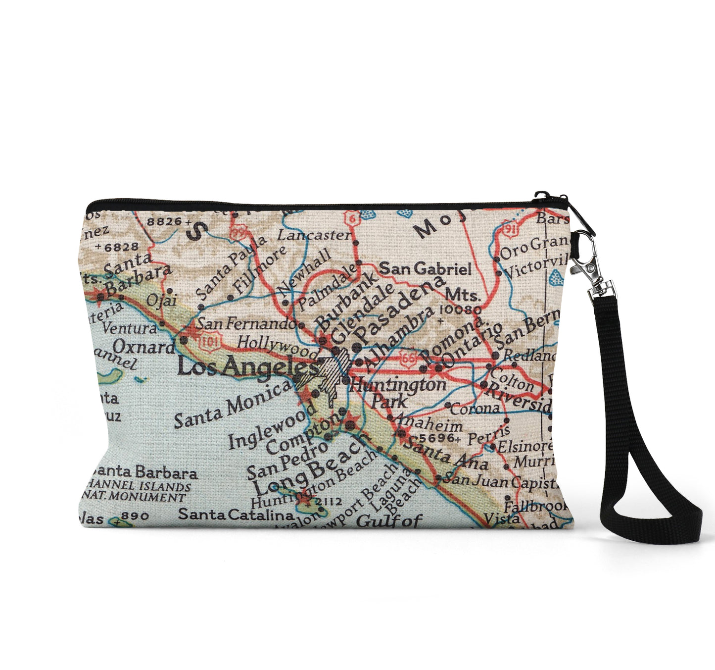 Los Angeles California map wristlet travel pouch