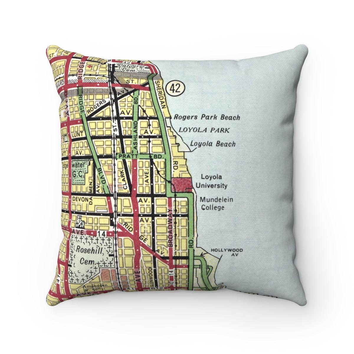 Loyola University Chicago vintage map pillow