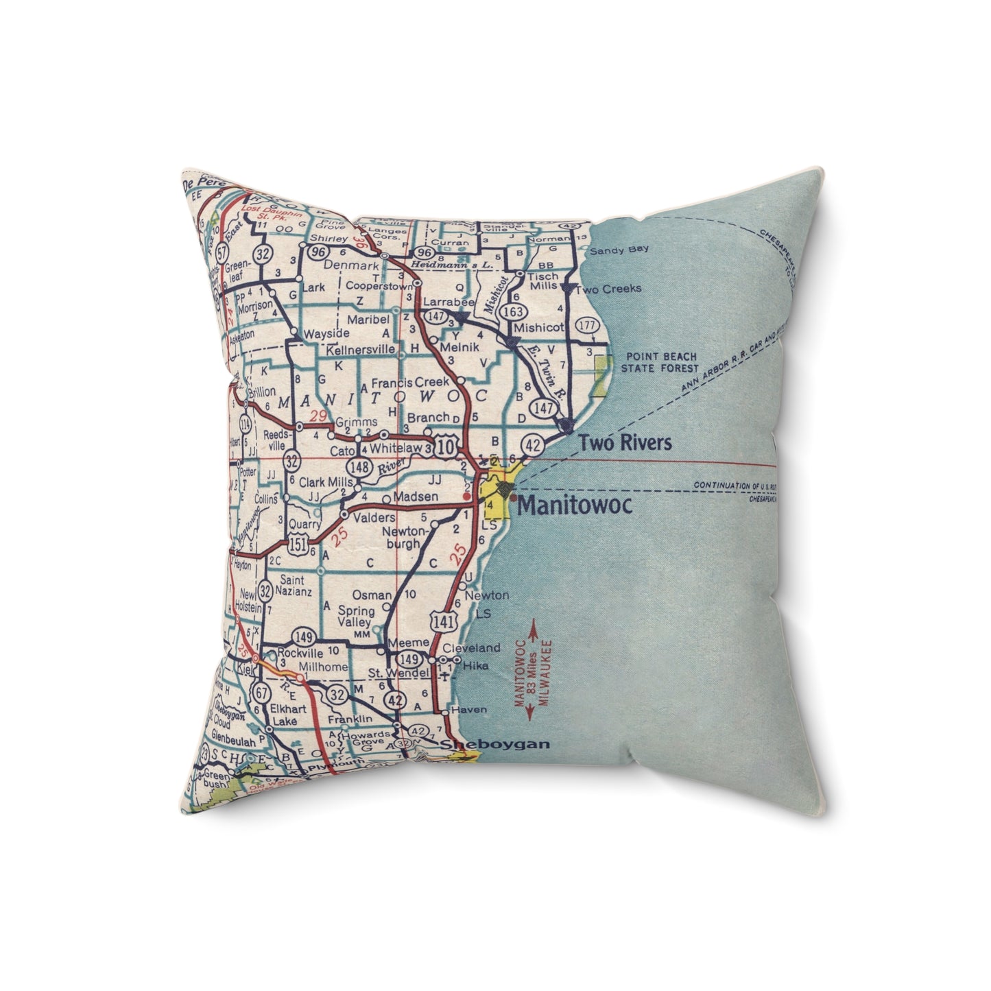 Manitowoc Wisconsin vintage map pillow