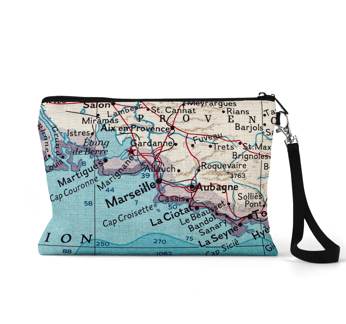 Marseille France map wristlet travel pouch