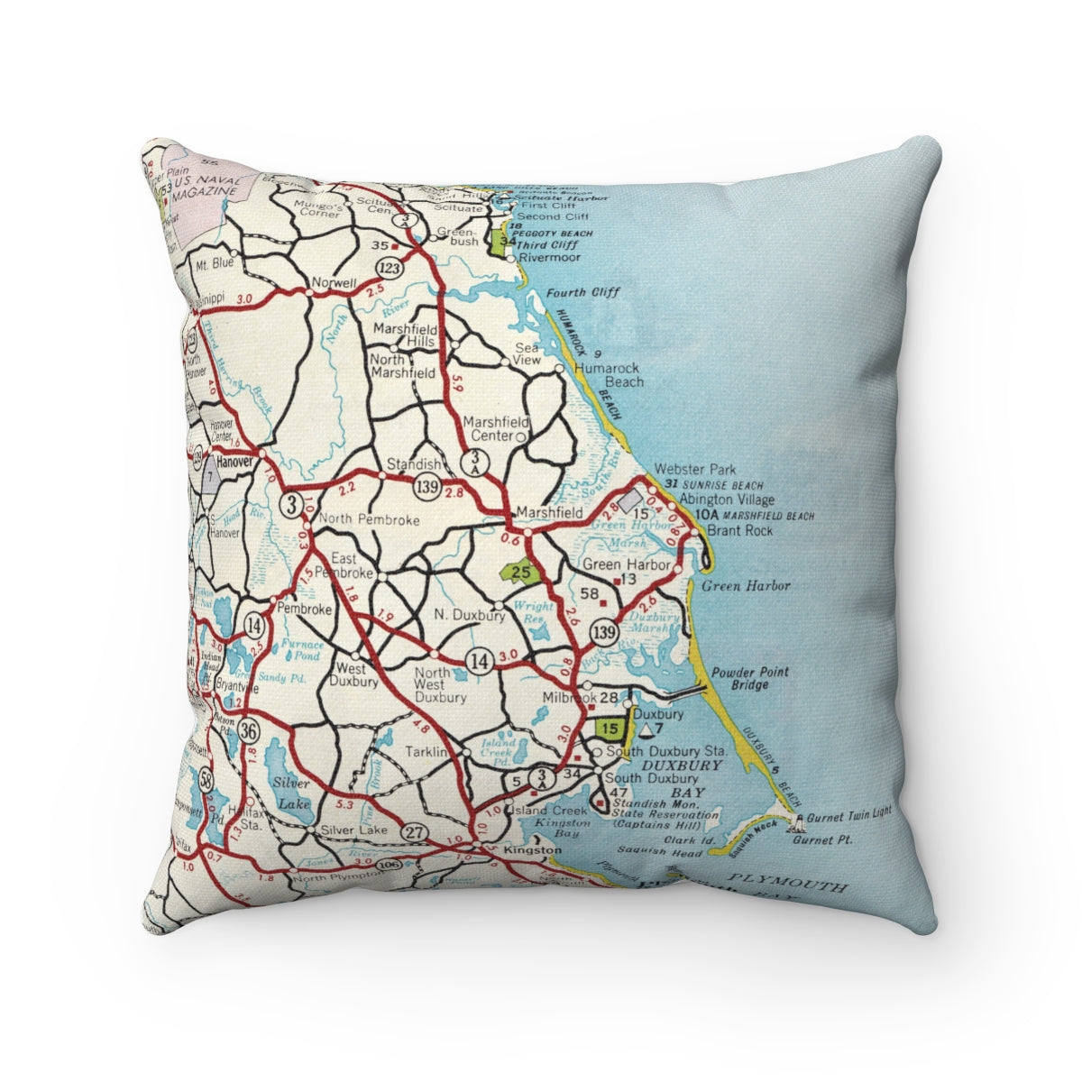 Marshfield Massachusetts vintage map pillow