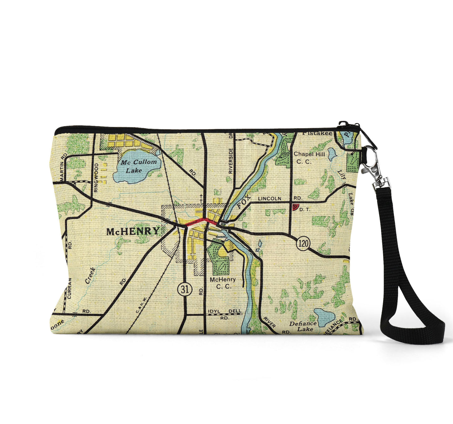 McHenry Illinois map wristlet travel pouch
