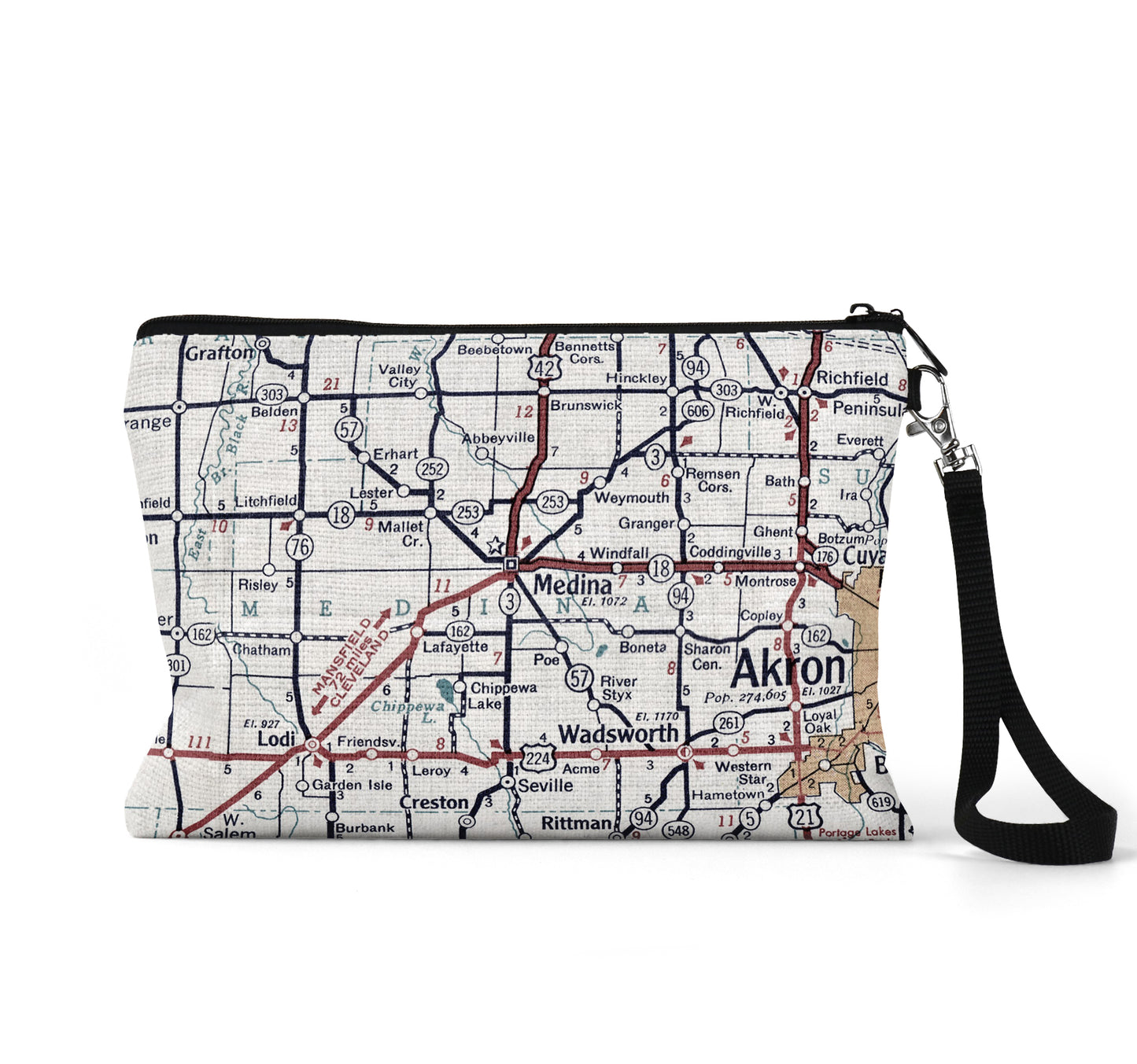 Medina Ohio map wristlet travel pouch