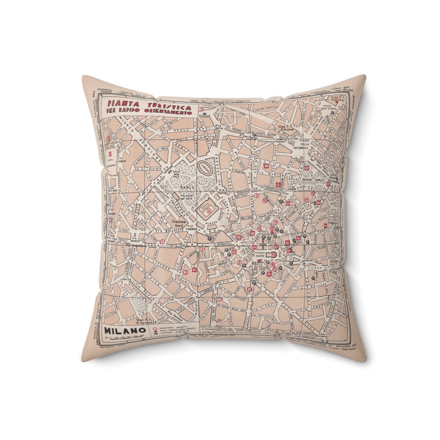 Milan Italy vintage map pillow