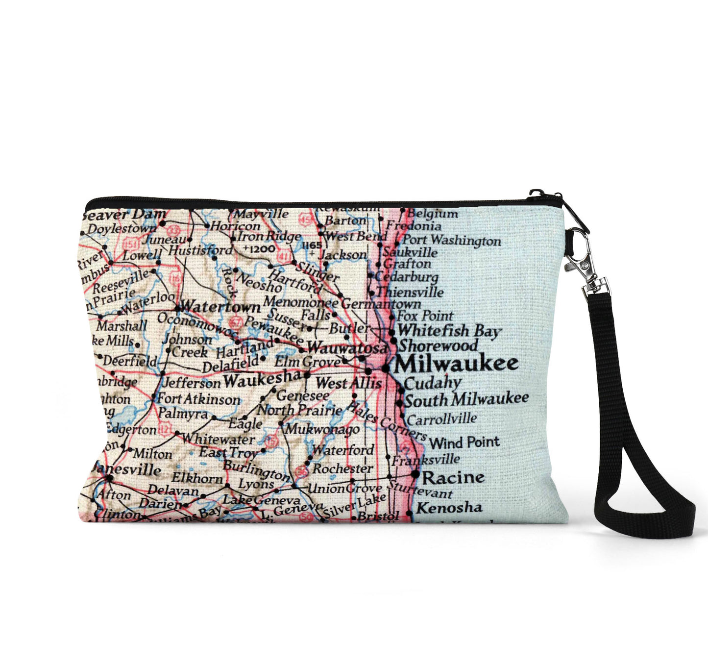 Milwaukee Wisconsin map wristlet travel pouch