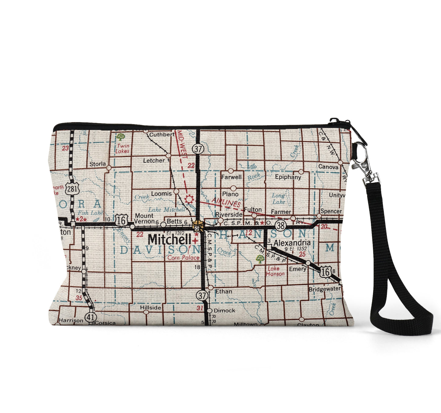 Mitchell South Dakota map wristlet travel pouch
