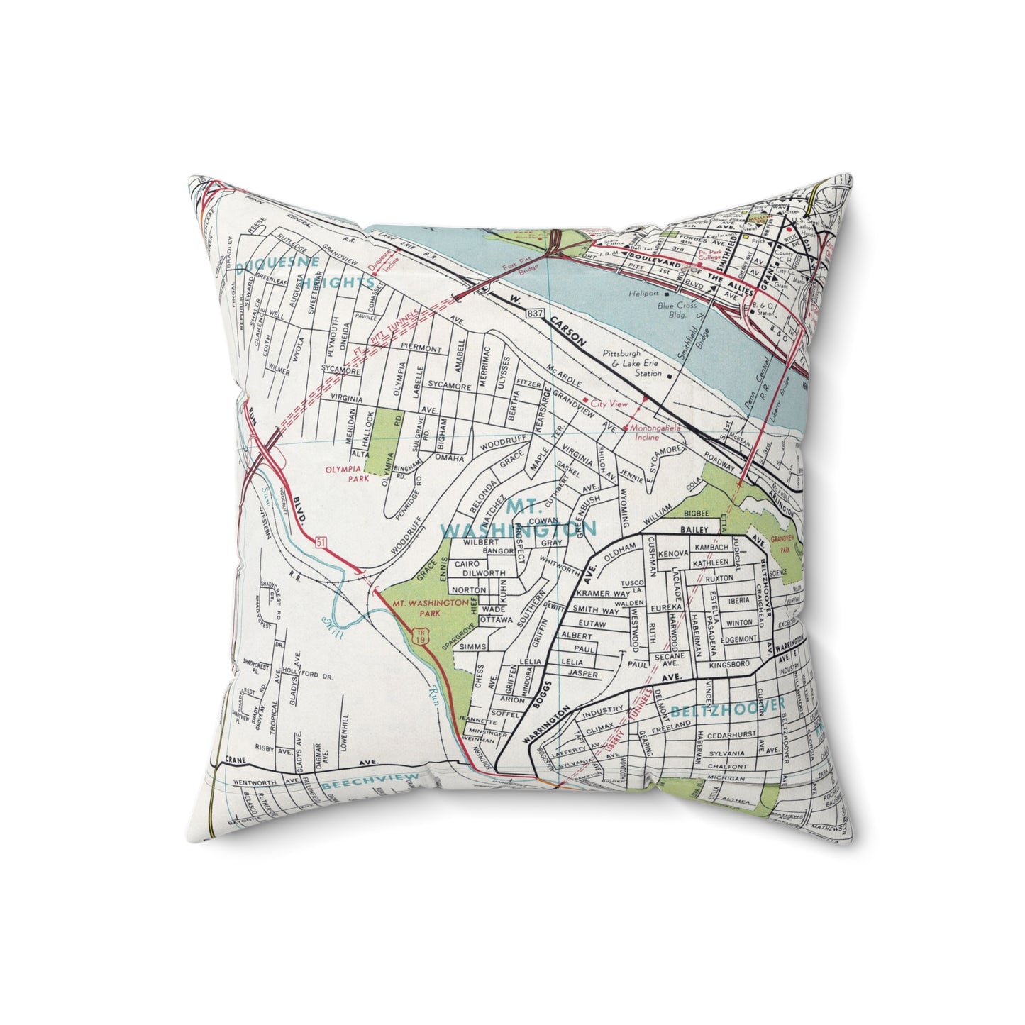 Mt Washington Pittsburgh vintage map pillow
