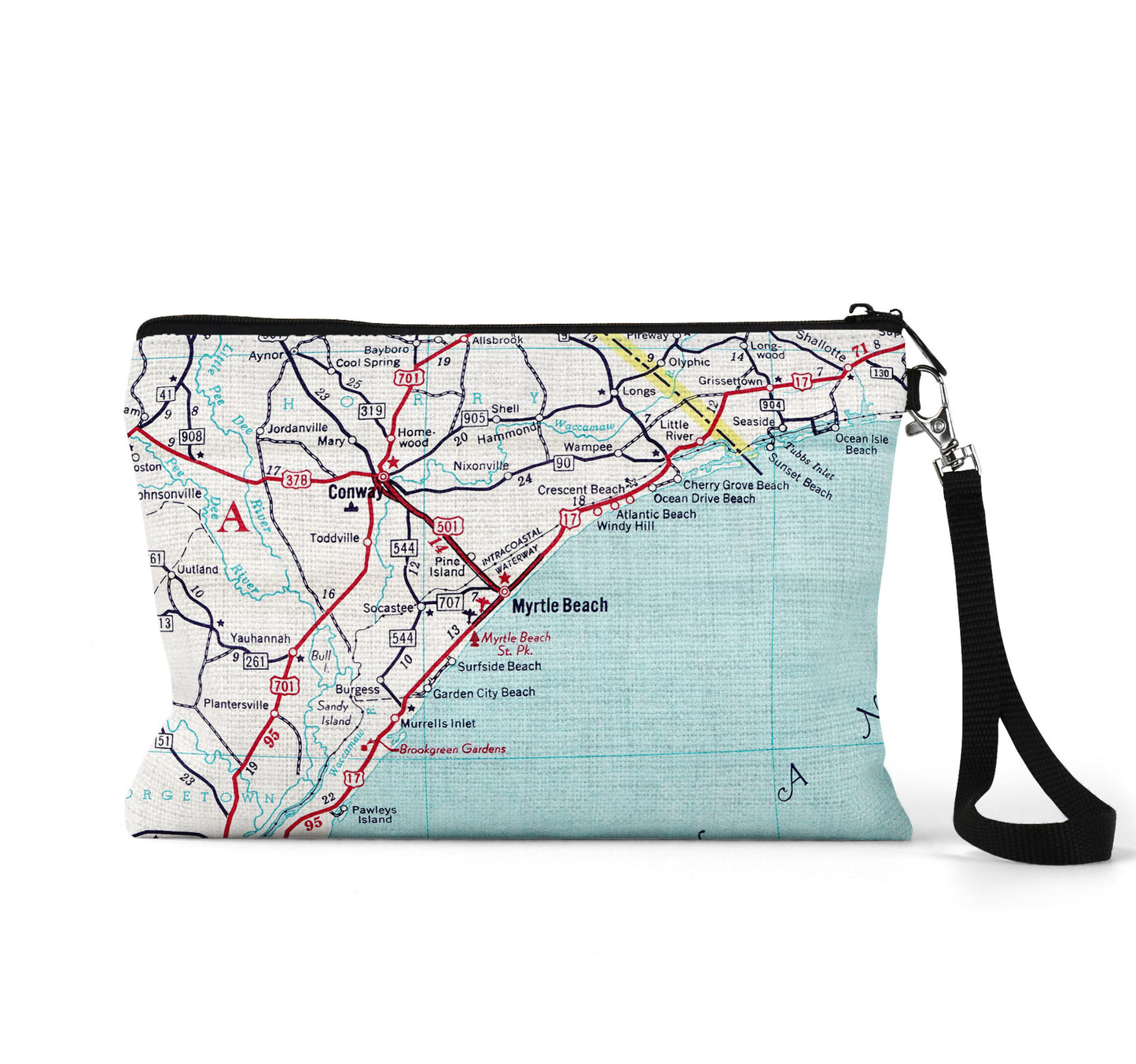 Myrtle Beach South Carolina map wristlet travel pouch